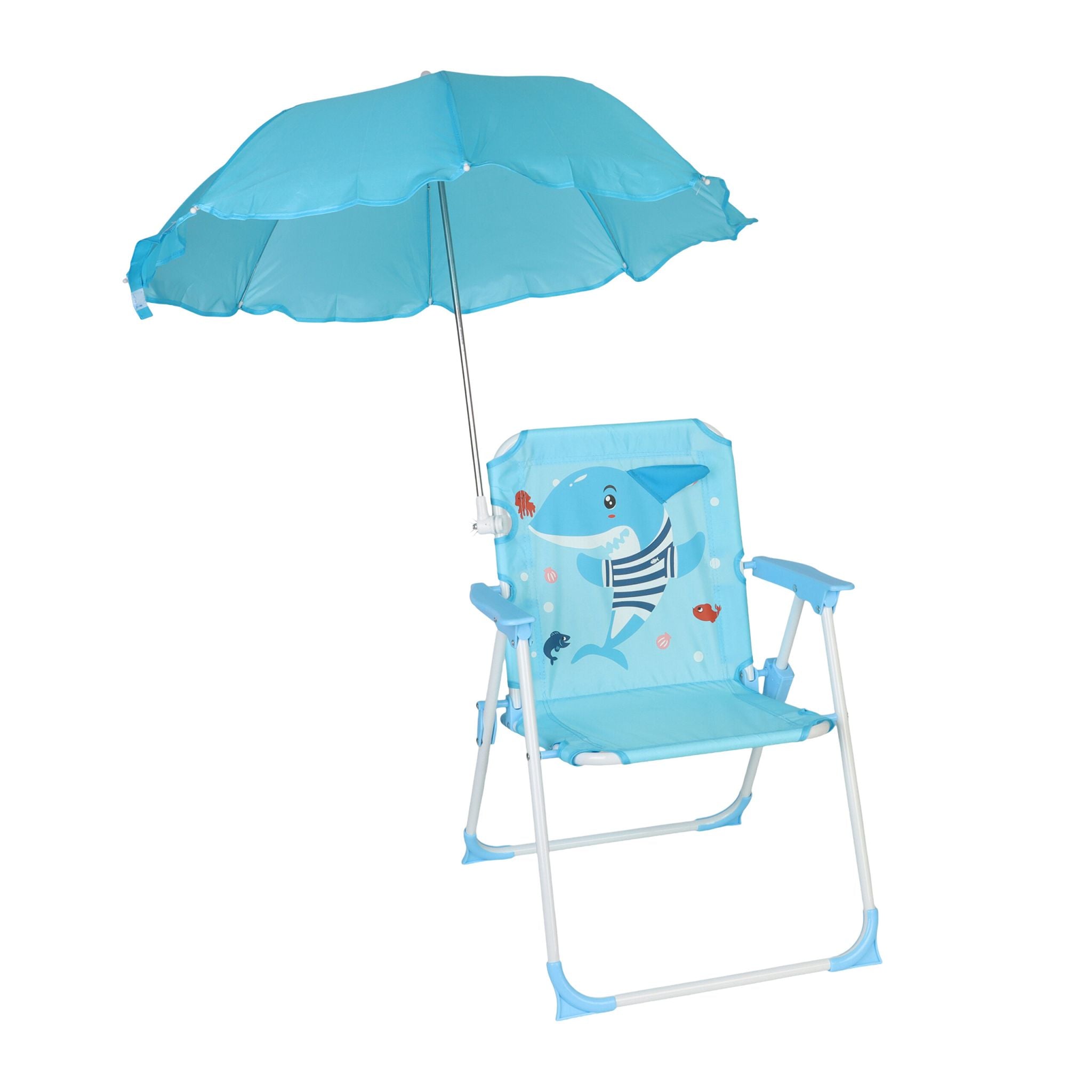 Kinder Klappstuhl mit Sonnenschirm Weiss-Blau-Hellblau von Relaxdays