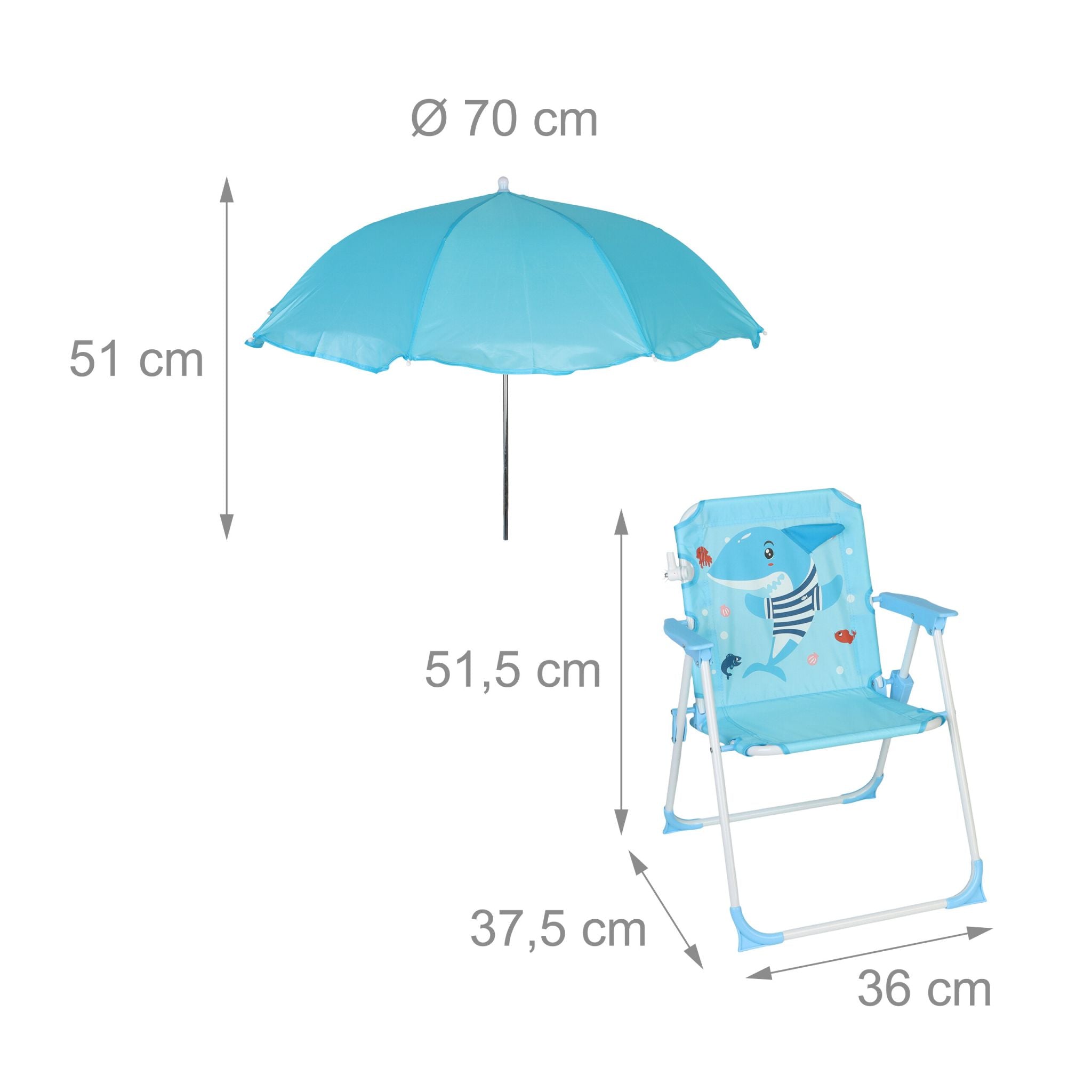 Kinder Klappstuhl mit Sonnenschirm Weiss-Blau-Hellblau von Relaxdays