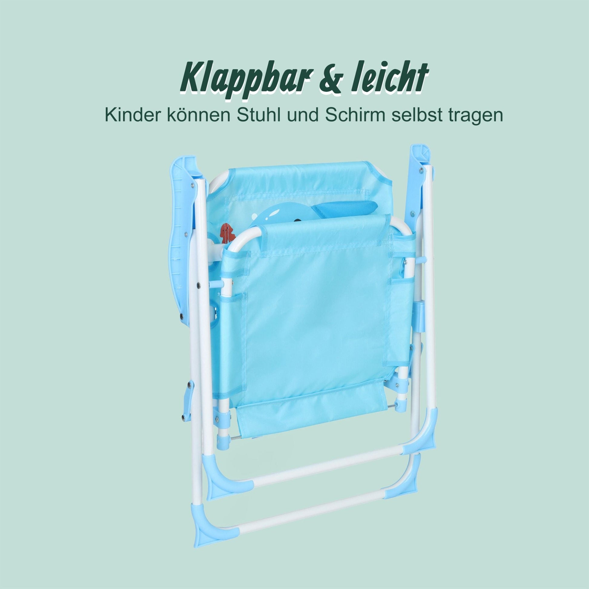 Kinder Klappstuhl mit Sonnenschirm Weiss-Blau-Hellblau von Relaxdays