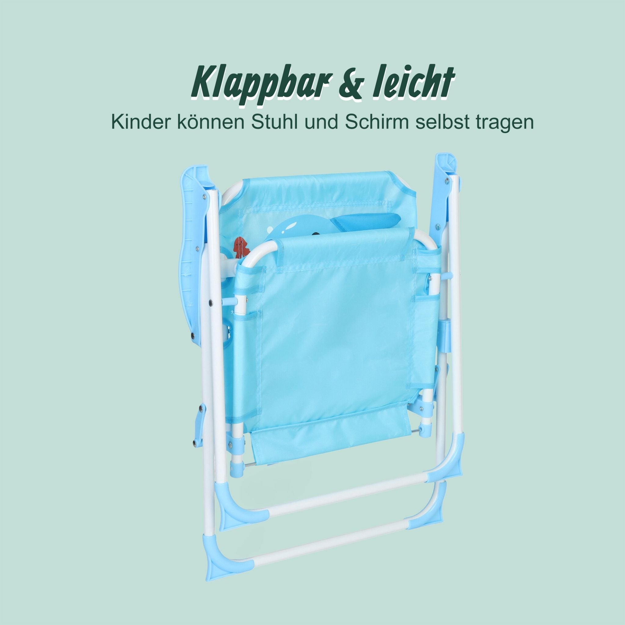 Kinder Klappstuhl mit Sonnenschirm Weiss-Blau-Hellblau von Relaxdays