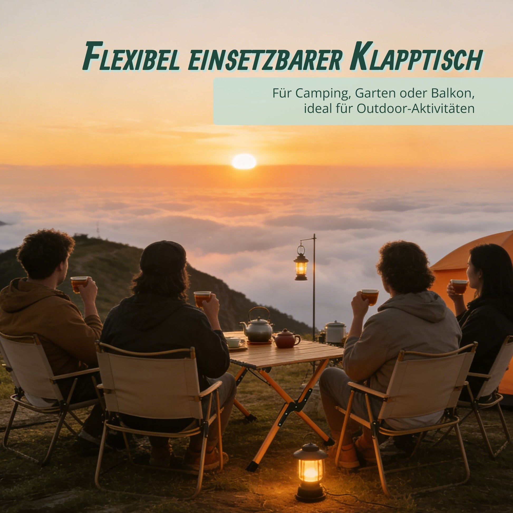Campingtisch klappbar Hellbraun-Schwarz von Relaxdays