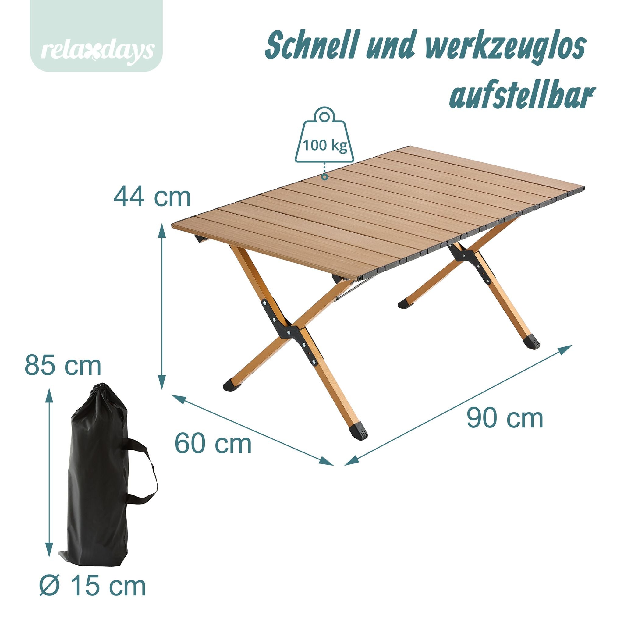 Campingtisch klappbar Hellbraun-Schwarz von Relaxdays