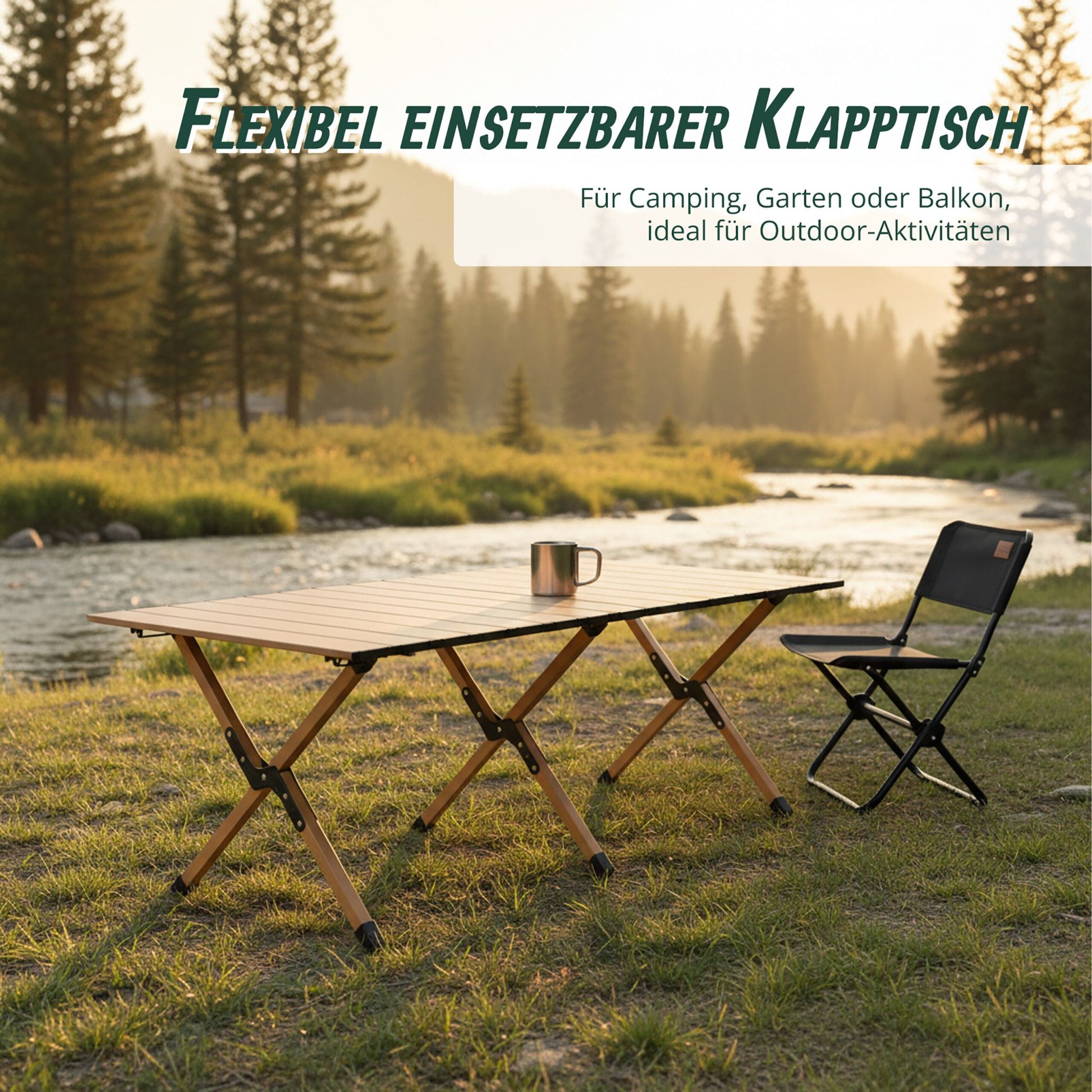 Campingtisch klappbar Hellbraun-Schwarz von Relaxdays