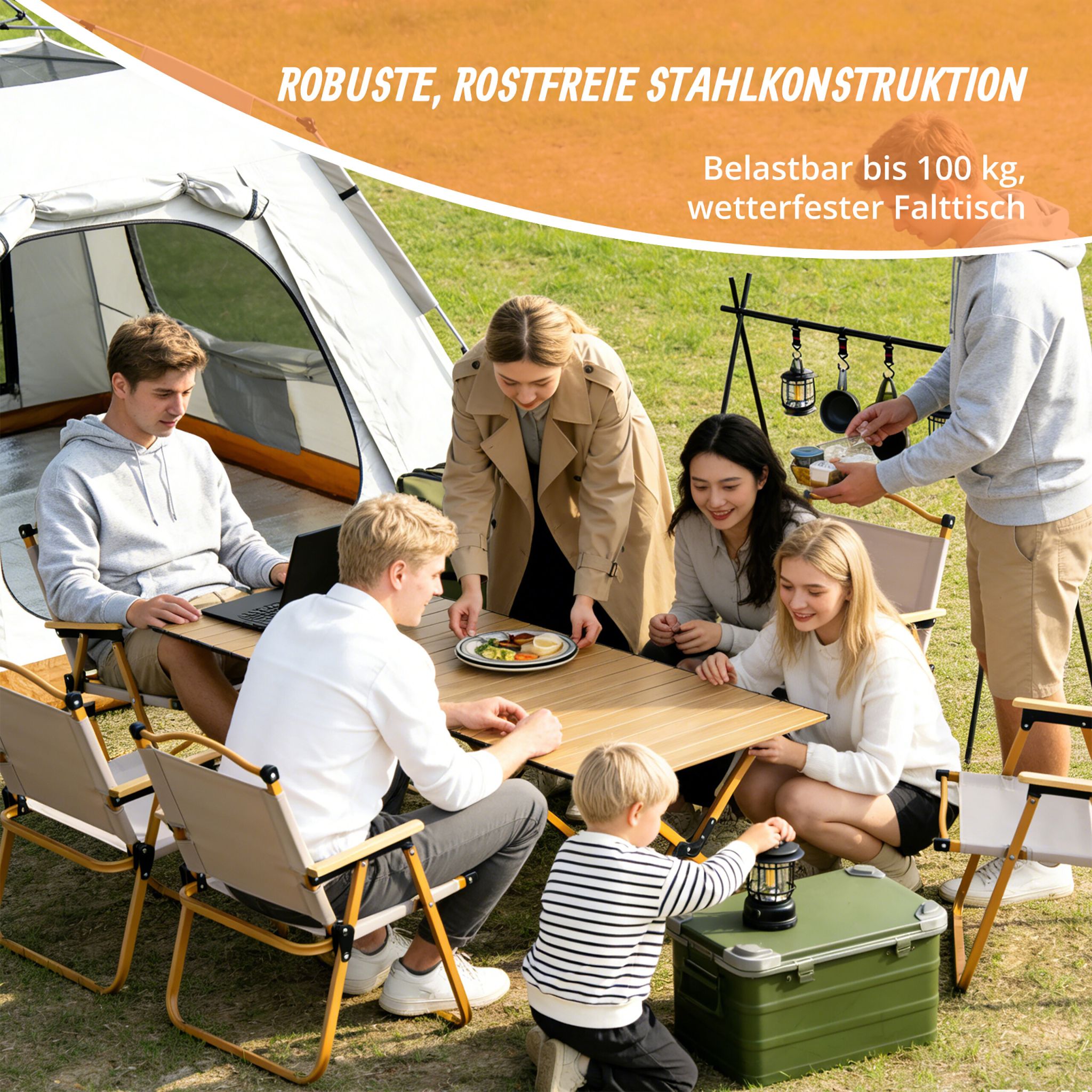 Campingtisch klappbar Hellbraun-Schwarz von Relaxdays