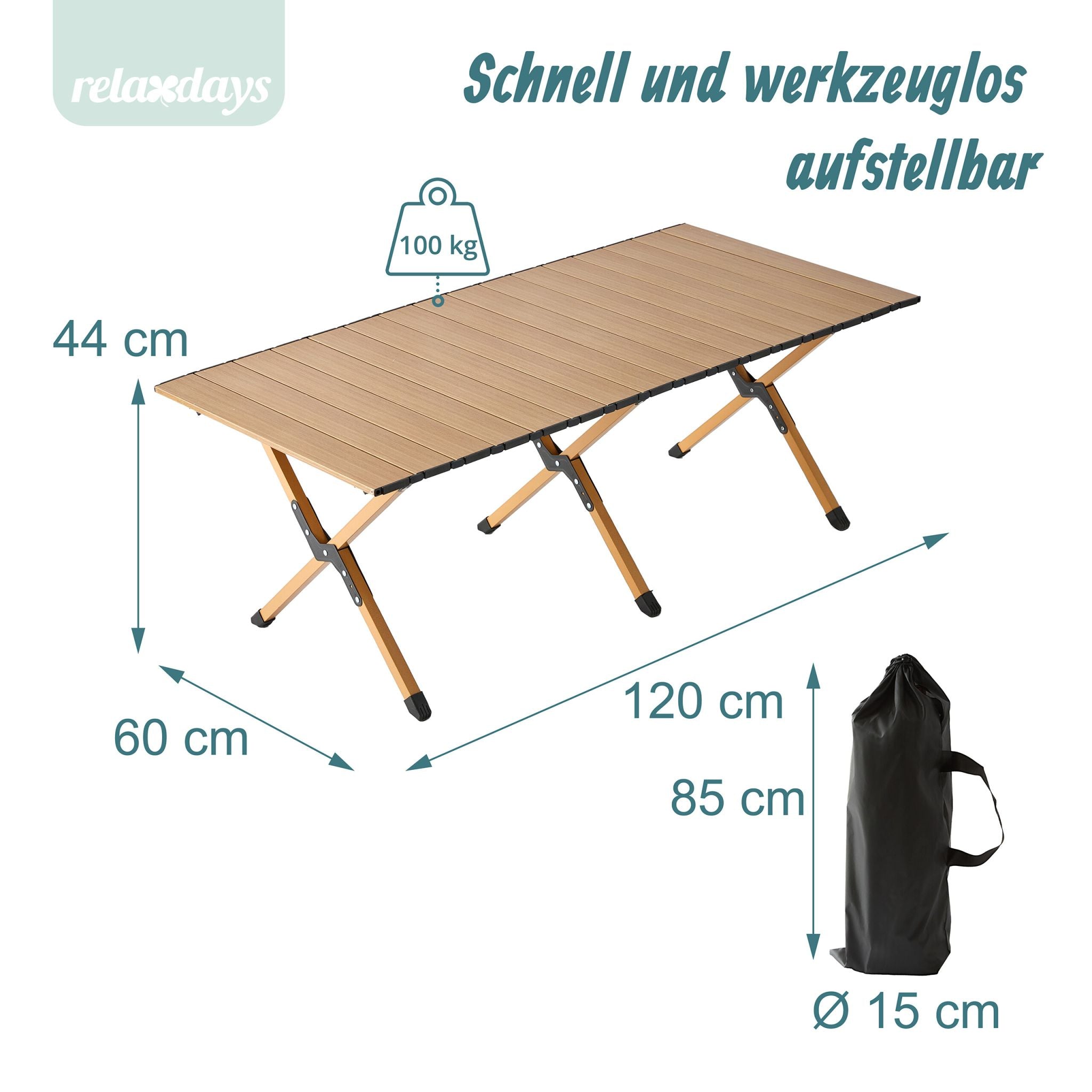 Campingtisch klappbar Hellbraun-Schwarz von Relaxdays