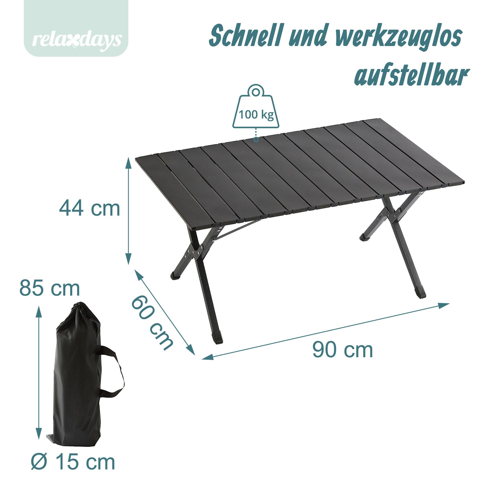 Campingtisch klappbar Schwarz von Relaxdays