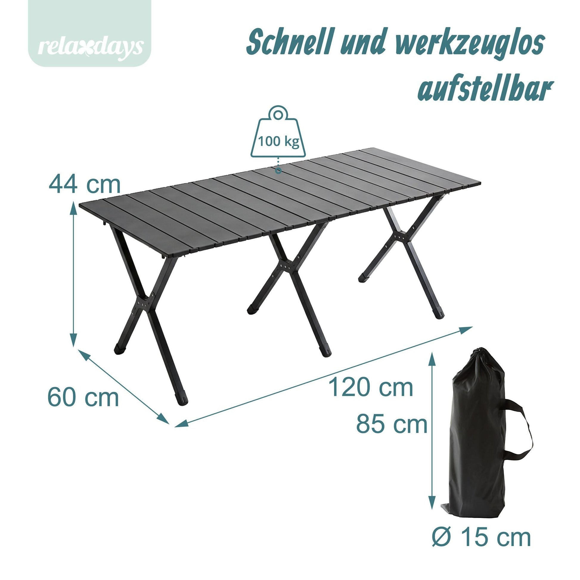 Campingtisch klappbar Schwarz von Relaxdays