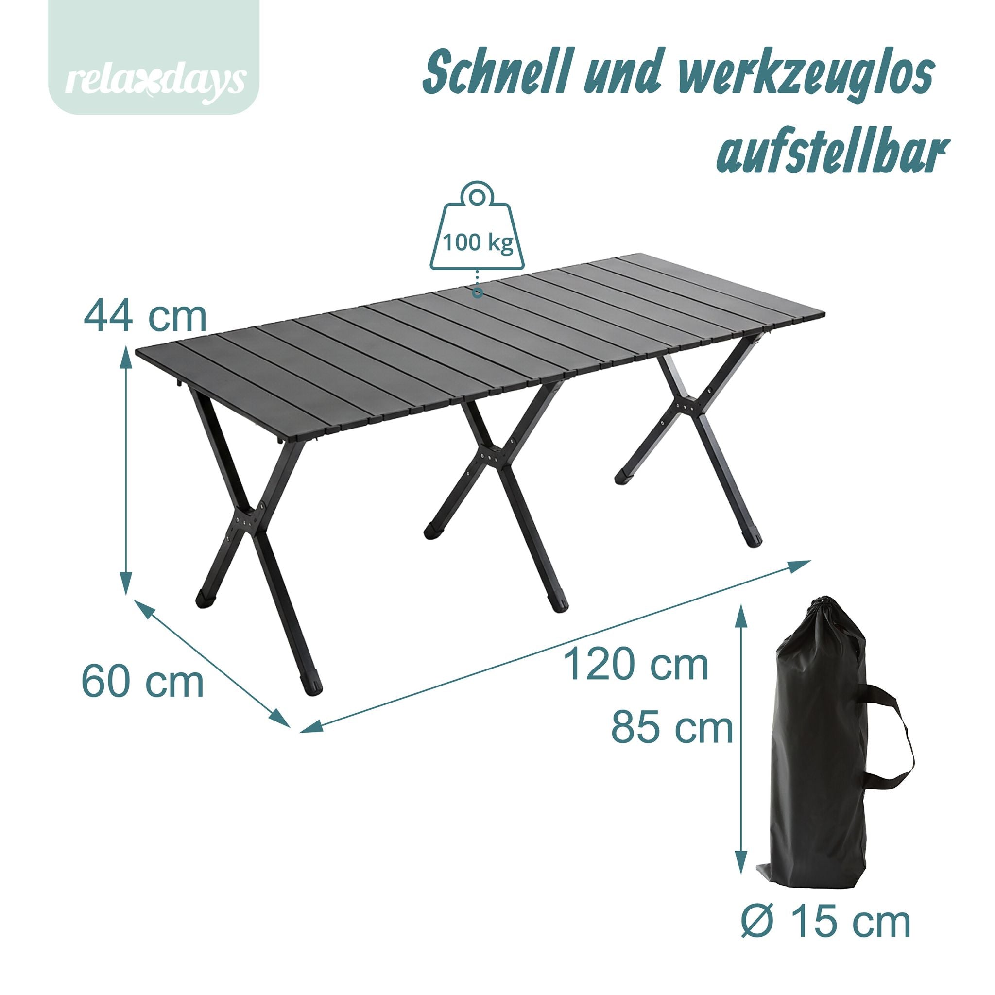 Campingtisch klappbar Schwarz von Relaxdays
