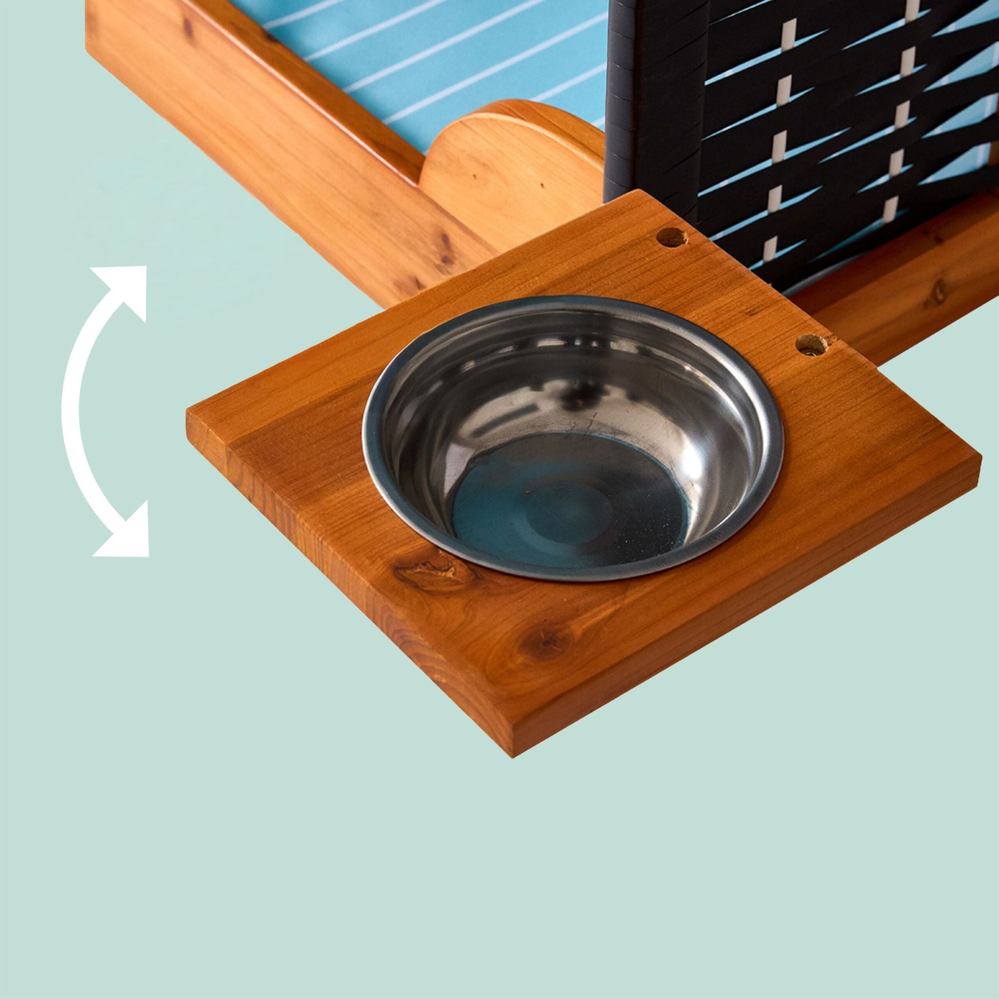 Hundestrandkorb Holz & Rattan inkl. Napf Hellblau-Hellbraun-Schwarz von Relaxdays