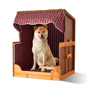 Hundestrandkorb Holz & Rattan inkl. Napf Braun-Dunkelrot-Schwarz von Relaxdays