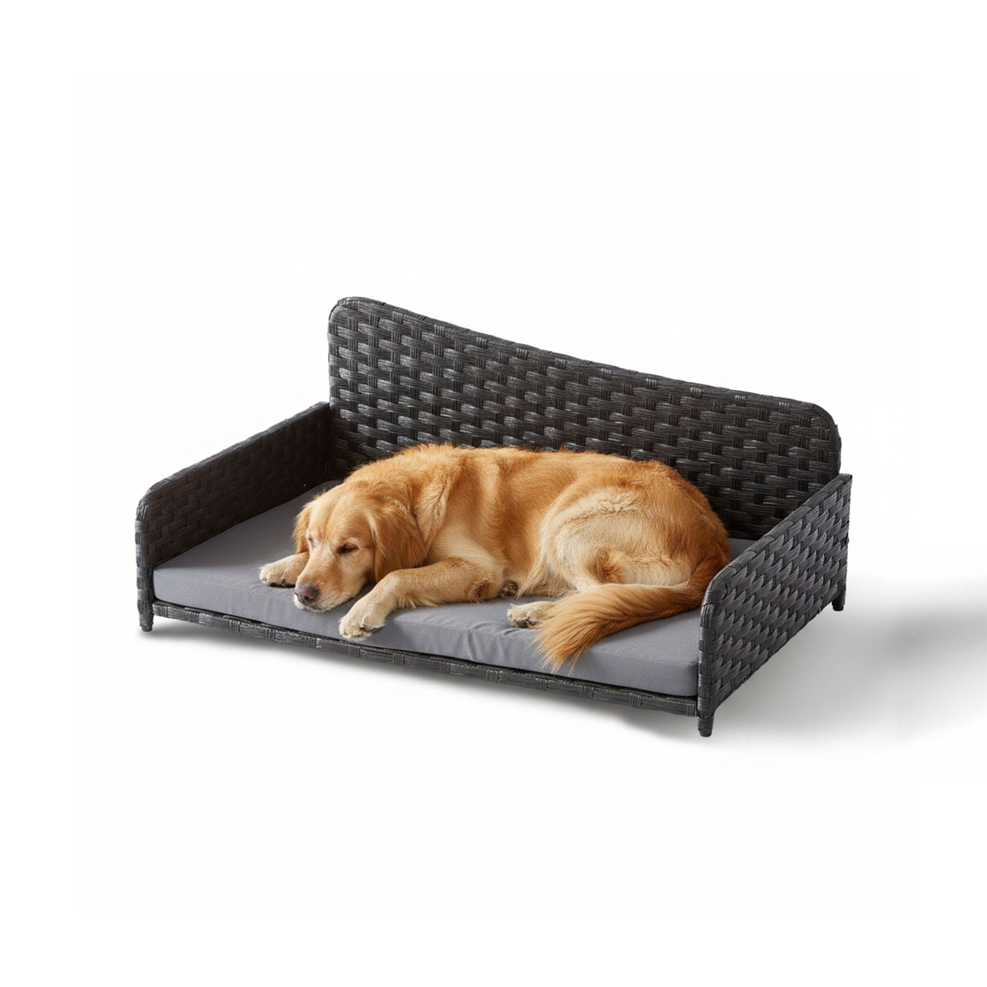 Hundebett Rattan mit Kissen Anthrazit-Grau von Relaxdays