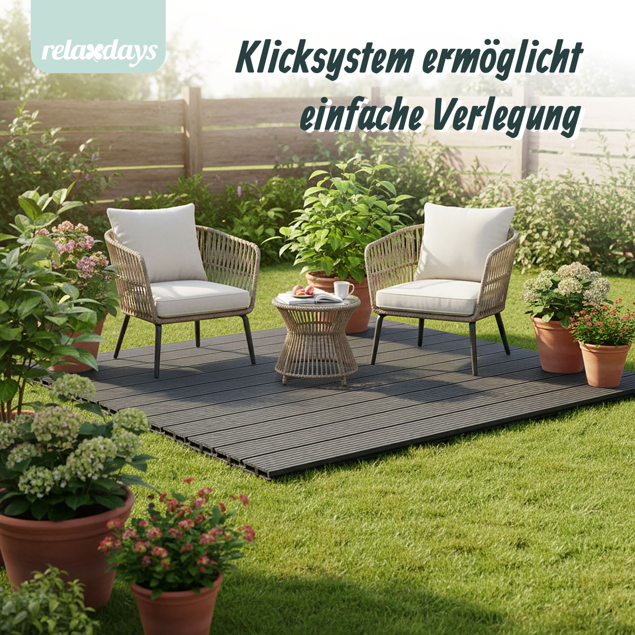 WPC Fliesen 60x30cm 6er-Set Schwarz von Relaxdays