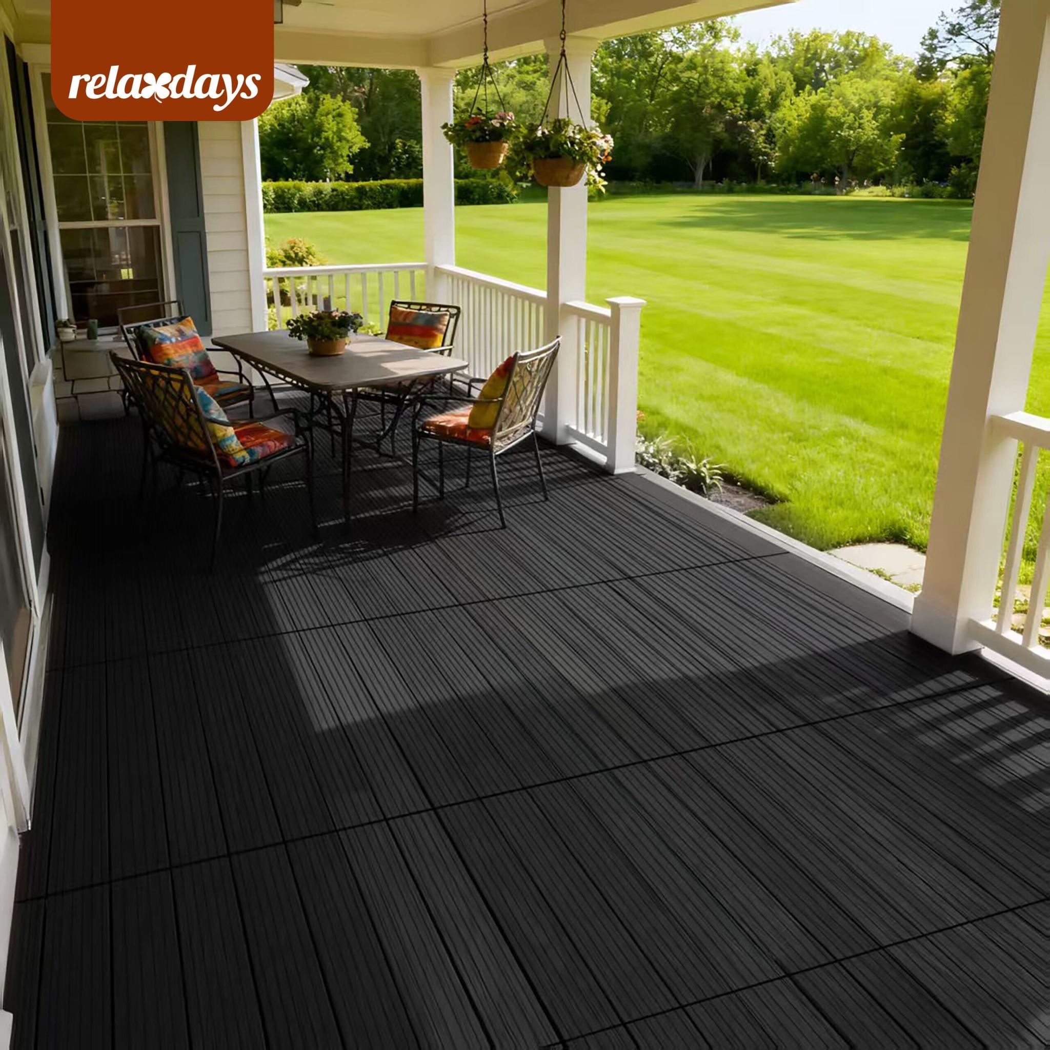 WPC Fliesen 60x30cm 6er-Set Schwarz von Relaxdays