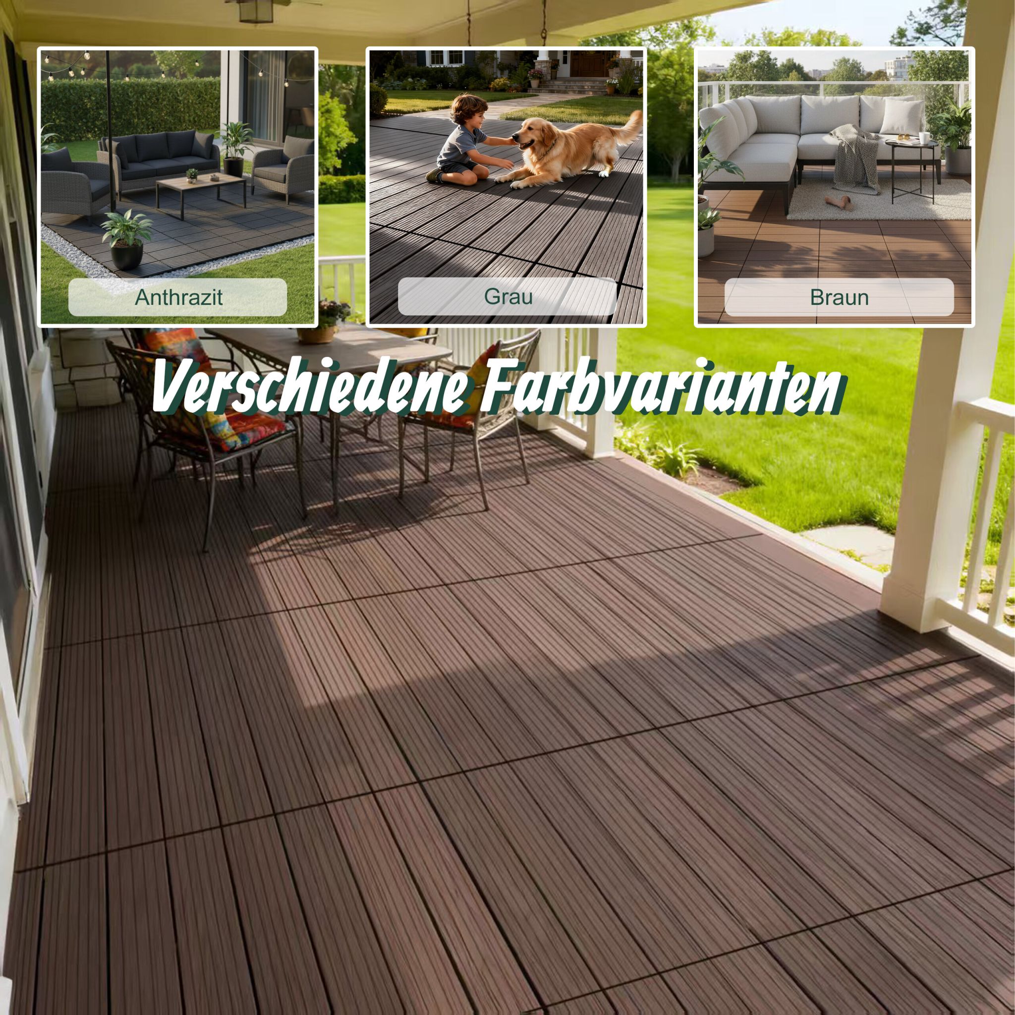 WPC Fliesen 60x30cm 6er-Set Schwarz von Relaxdays