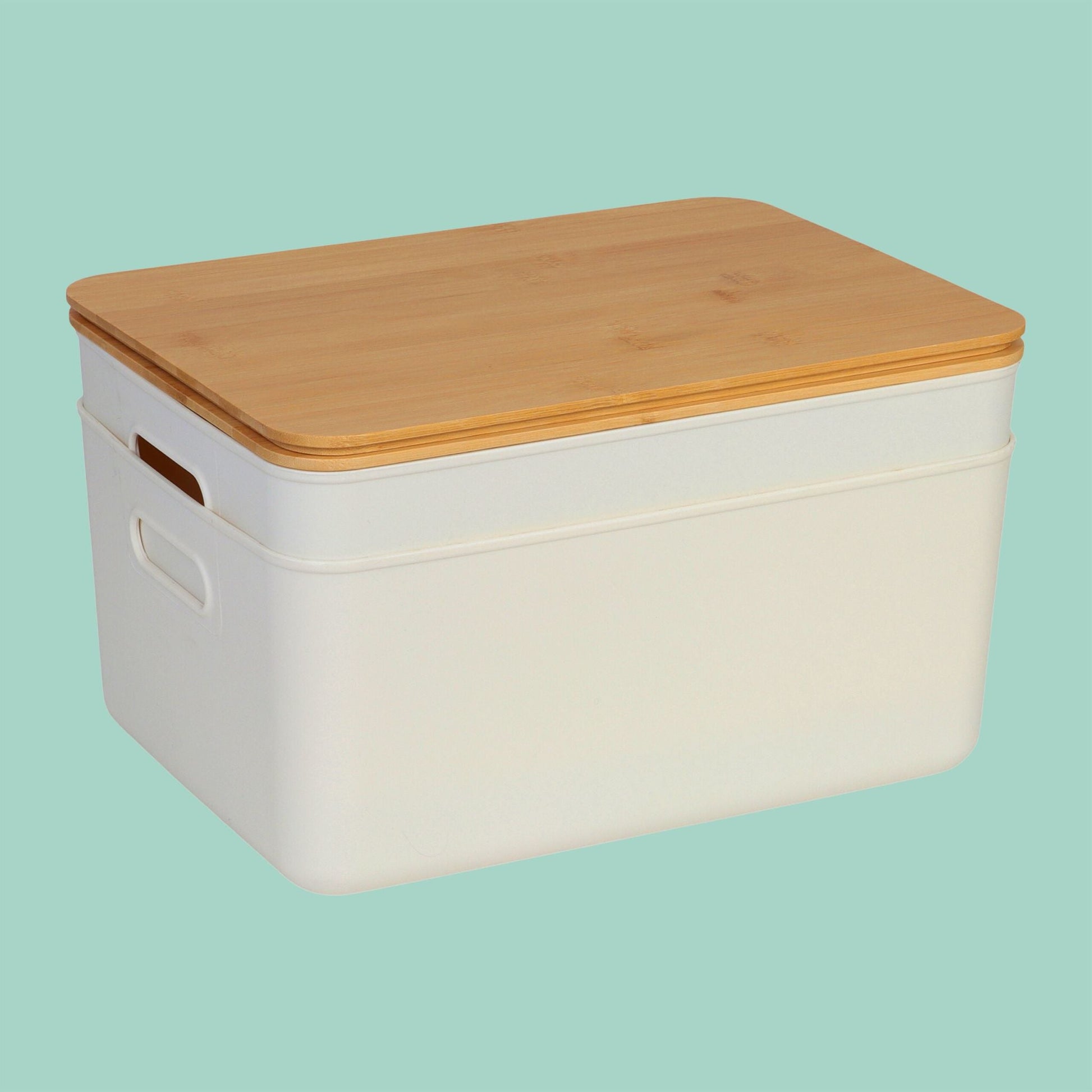 Aufbewahrungsbox mit Bambusdeckel Set Weiss-Hellbraun von Relaxdays
