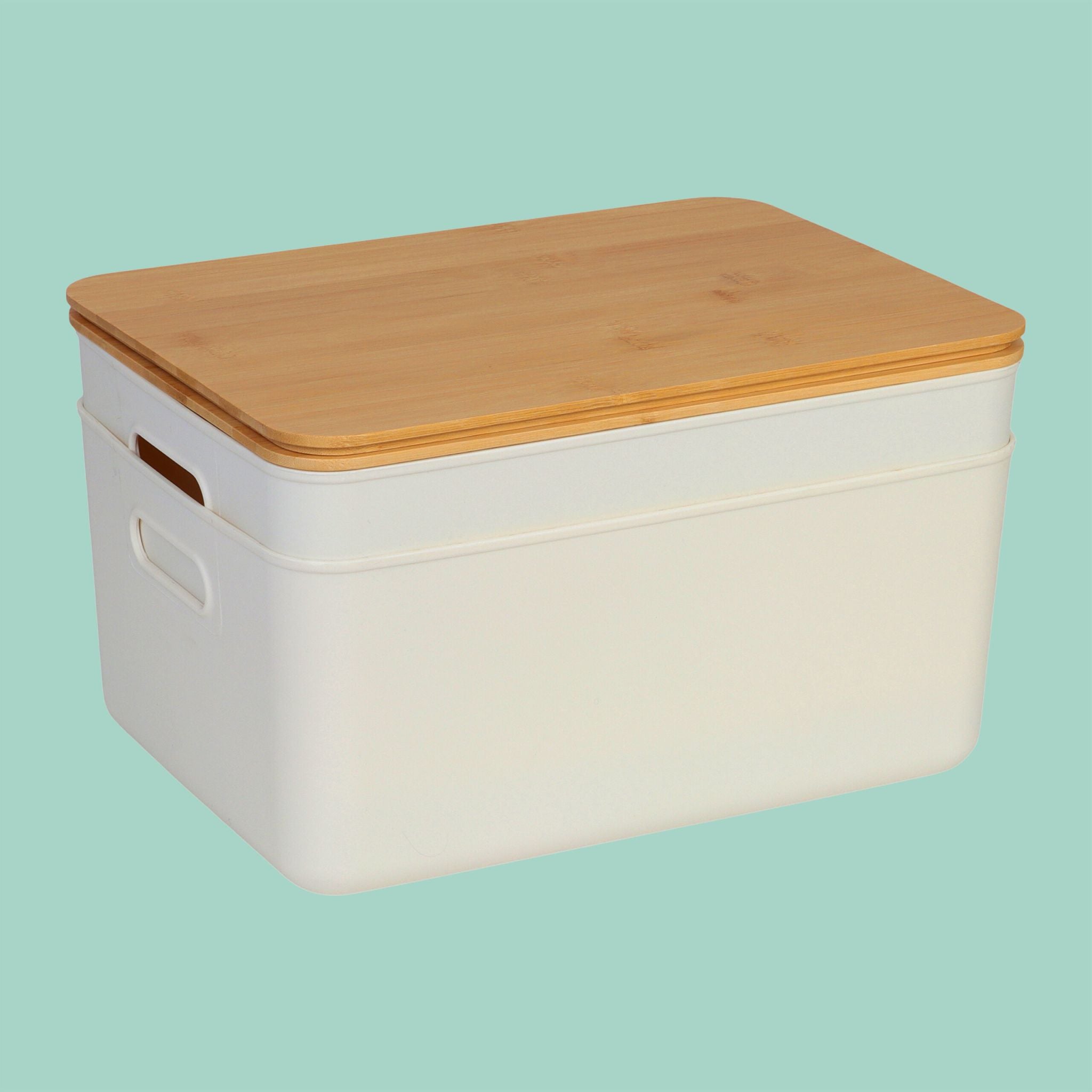 Aufbewahrungsbox mit Bambusdeckel Set Weiss-Hellbraun von Relaxdays