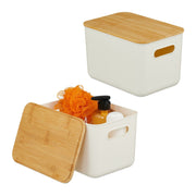 Aufbewahrungsbox mit Bambusdeckel Set Weiss-Hellbraun von Relaxdays