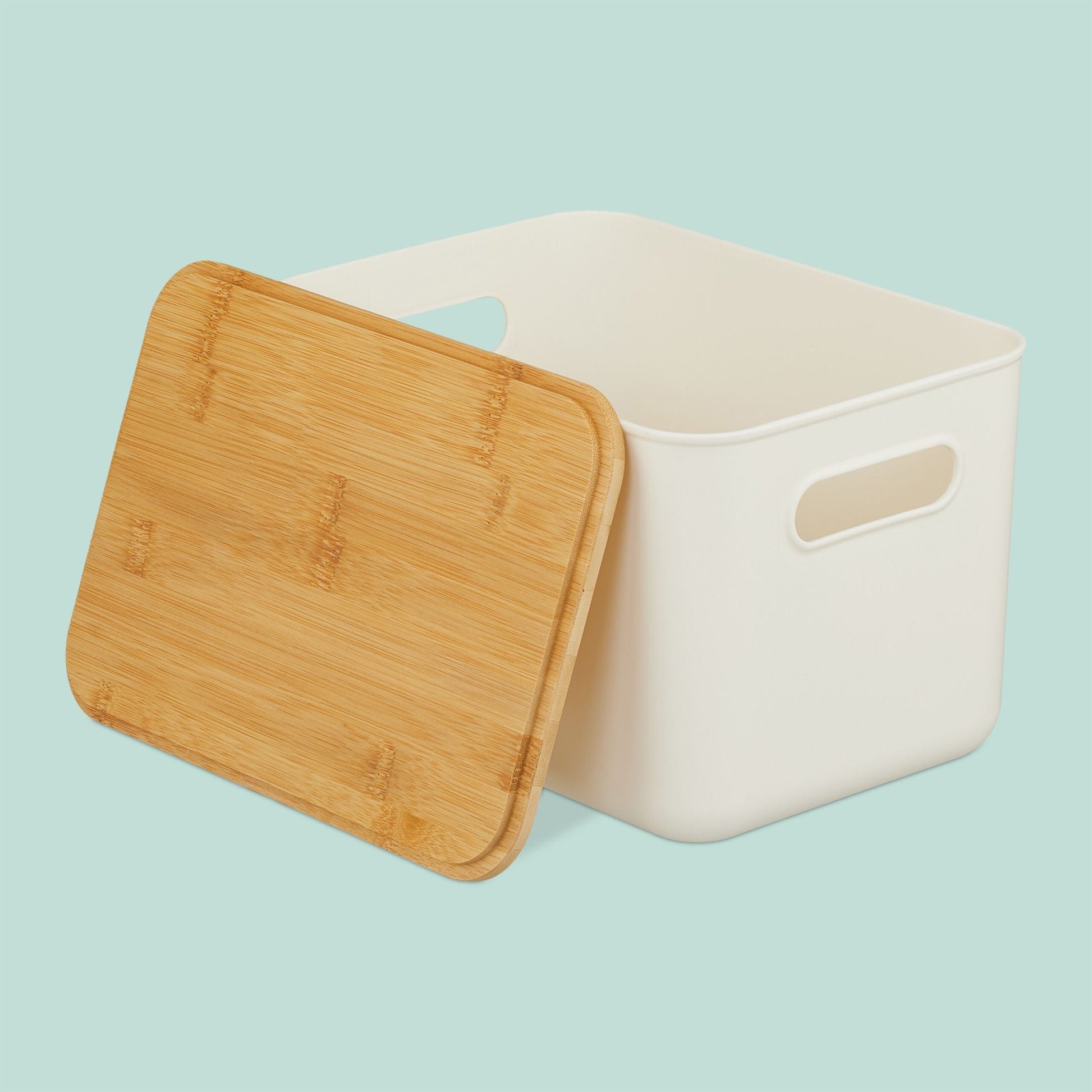 Aufbewahrungsbox mit Bambusdeckel Set Weiss-Hellbraun von Relaxdays