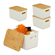 Aufbewahrungsbox mit Bambusdeckel Set Weiss-Hellbraun von Relaxdays