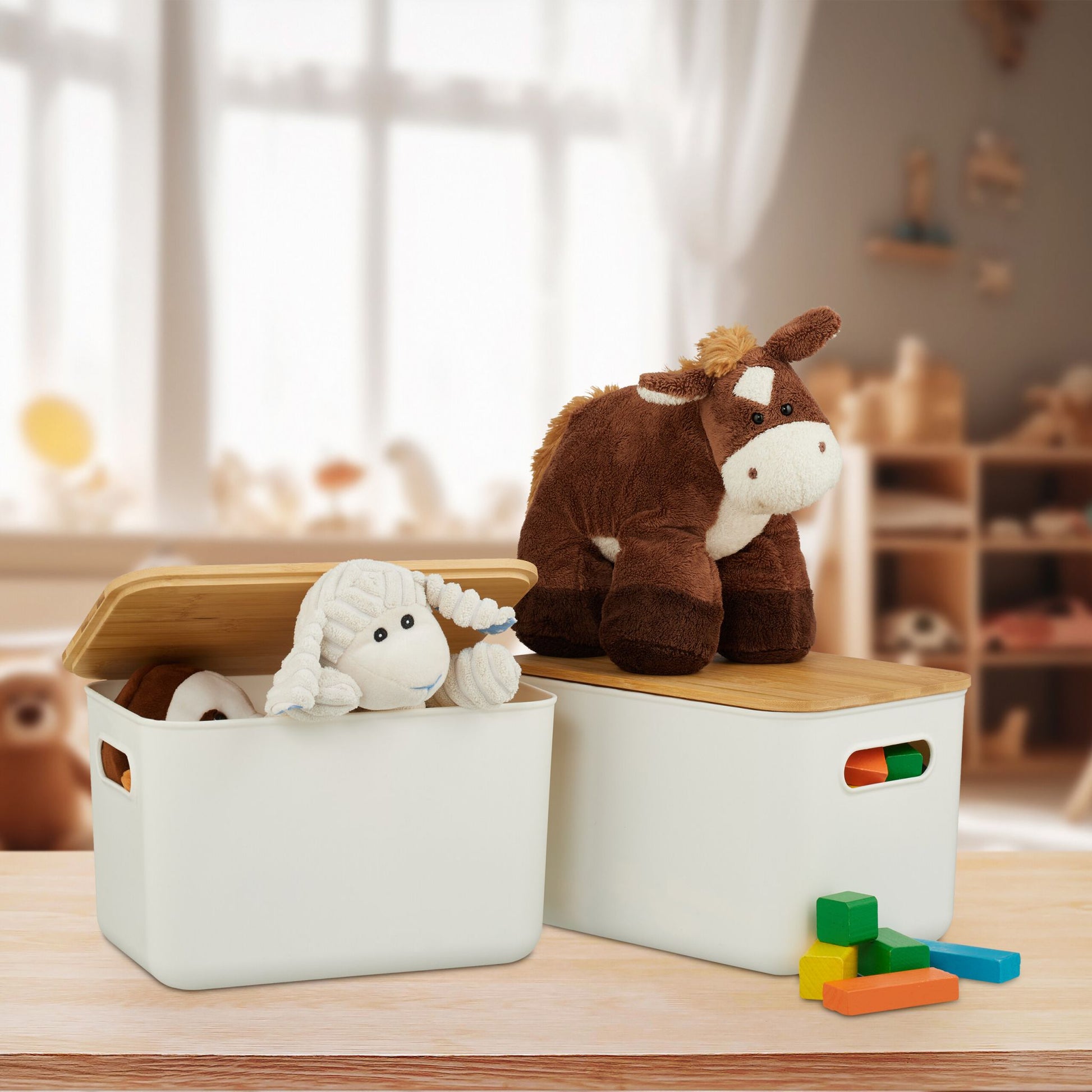 Aufbewahrungsbox mit Bambusdeckel Set Weiss-Hellbraun von Relaxdays