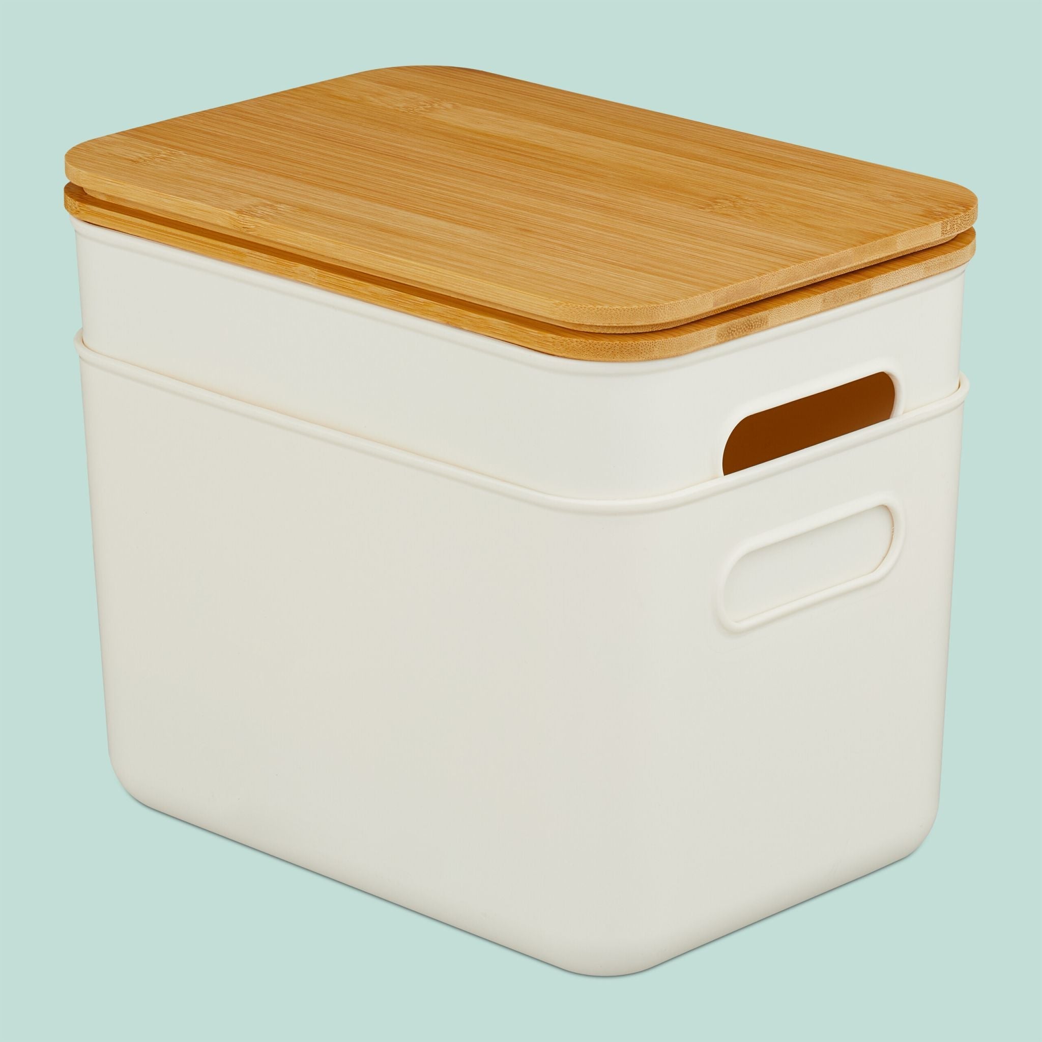 Aufbewahrungsbox mit Bambusdeckel Set Weiss-Hellbraun von Relaxdays