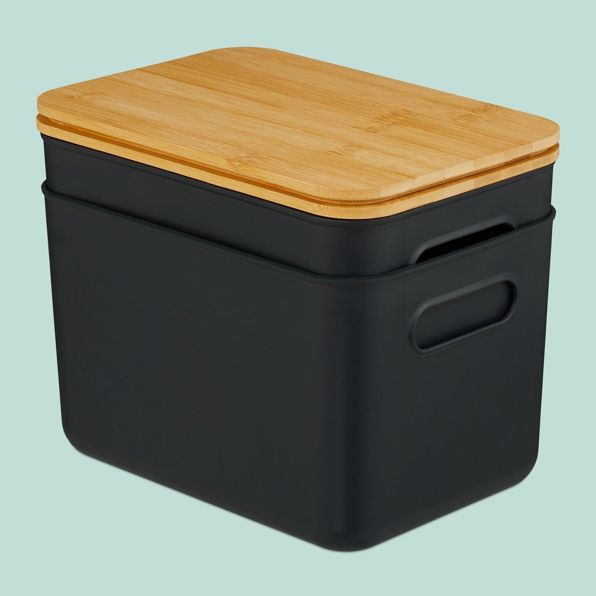 Aufbewahrungsbox mit Bambusdeckel Set Hellbraun-Schwarz von Relaxdays