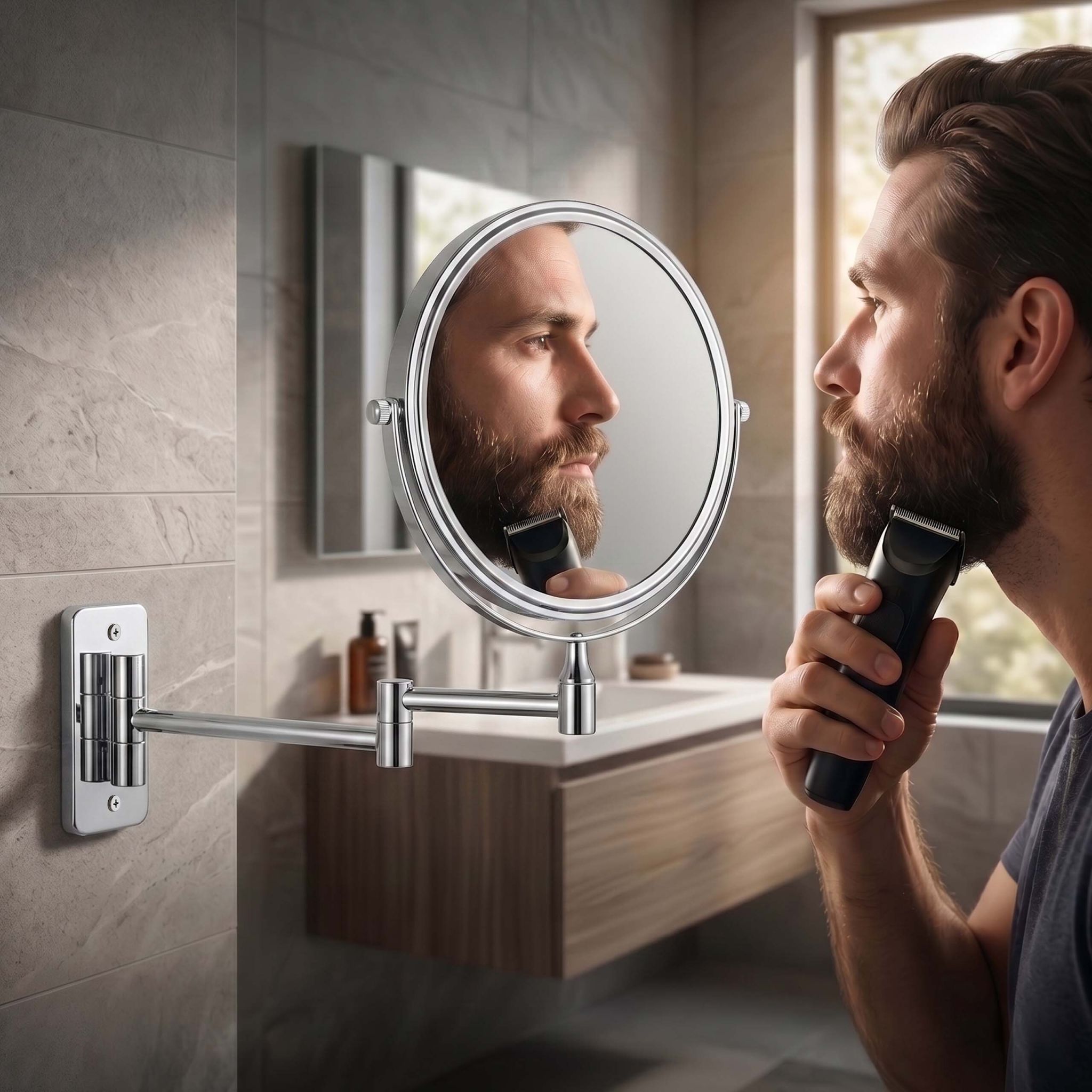 Kosmetikspiegel mit Vergrösserung Wand Silber von Relaxdays