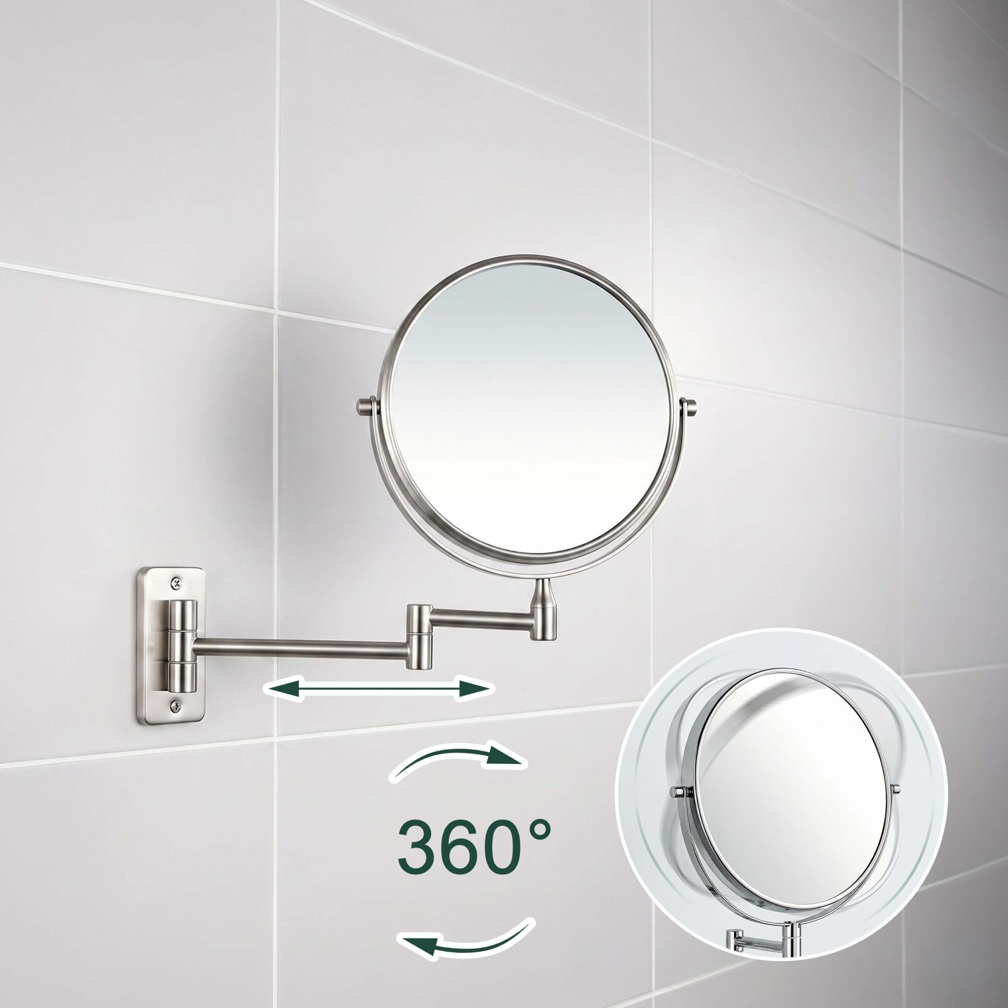 Kosmetikspiegel mit Vergrösserung Wand Silber von Relaxdays