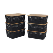 Aufbewahrungsbox mit Bambusdeckel Set Hellbraun-Schwarz von Relaxdays