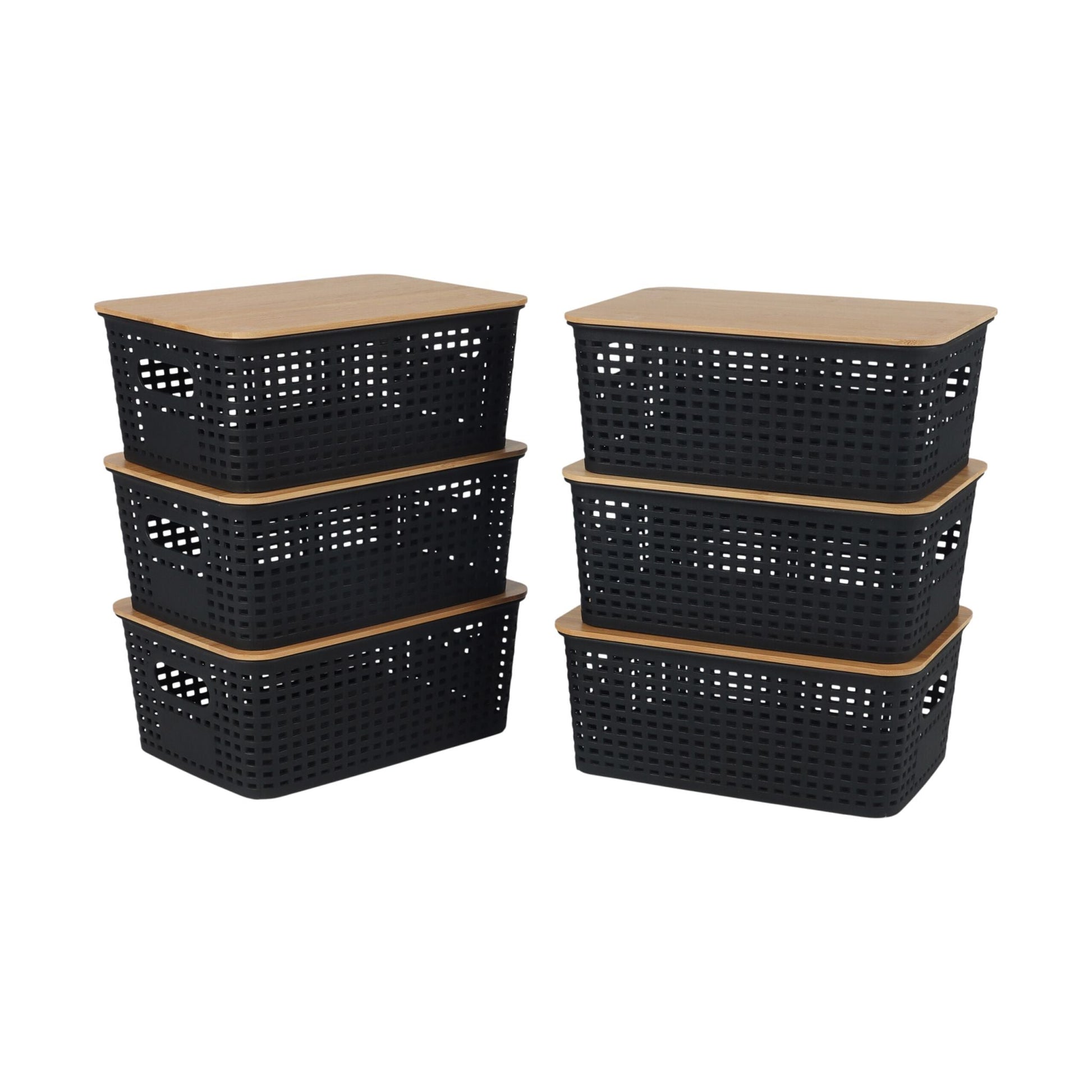Aufbewahrungsbox mit Bambusdeckel Set Hellbraun-Schwarz von Relaxdays