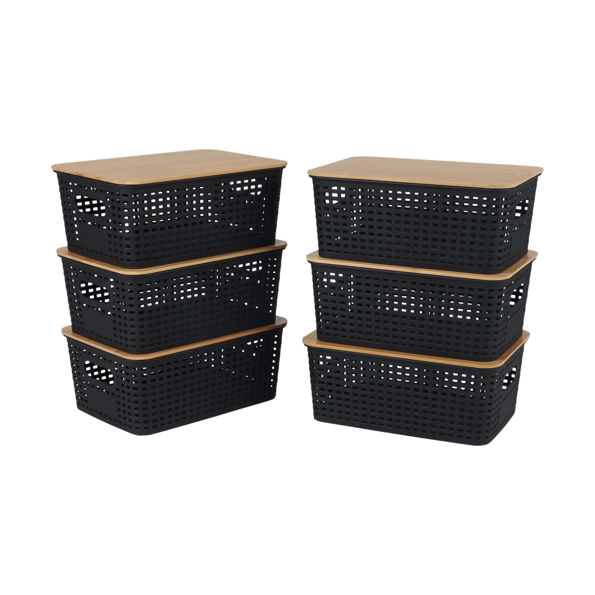 Aufbewahrungsbox mit Bambusdeckel Set Hellbraun-Schwarz von Relaxdays