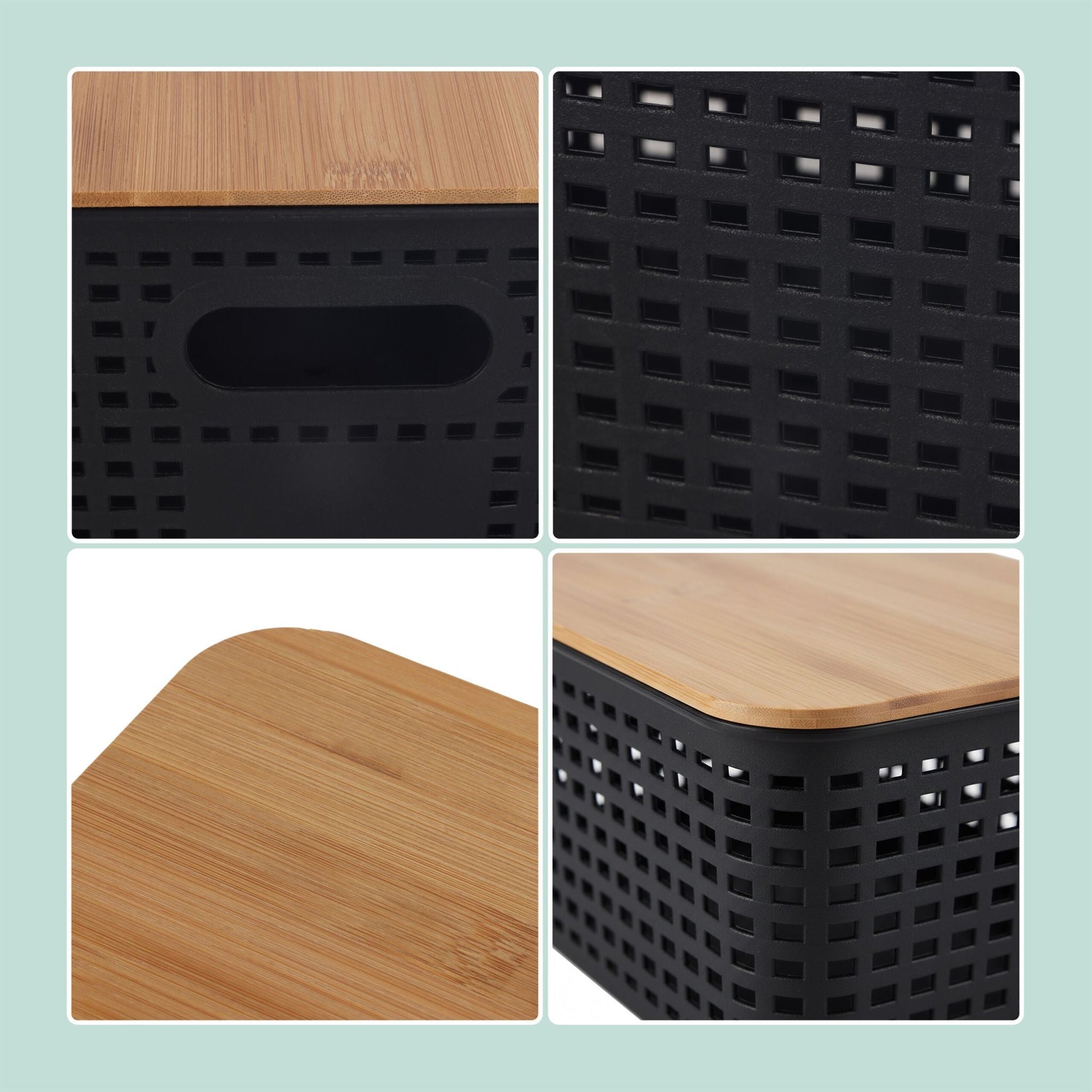 Aufbewahrungsbox mit Bambusdeckel Set Hellbraun-Schwarz von Relaxdays