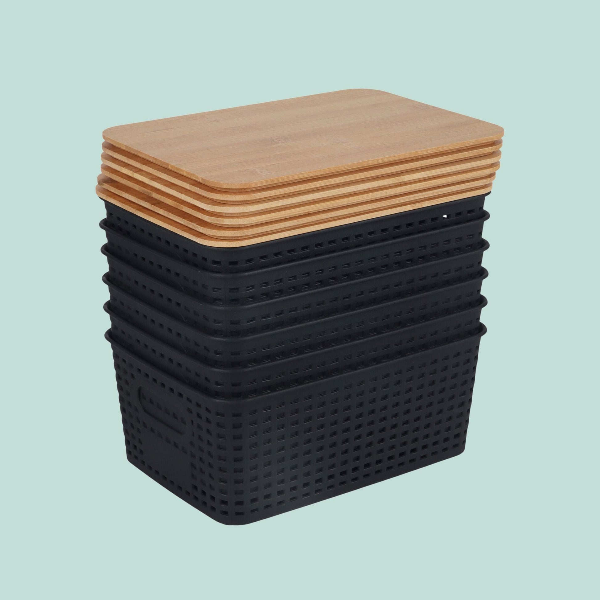 Aufbewahrungsbox mit Bambusdeckel Set Hellbraun-Schwarz von Relaxdays