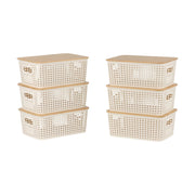 Aufbewahrungsbox mit Bambusdeckel Set Weiss-Hellbraun von Relaxdays