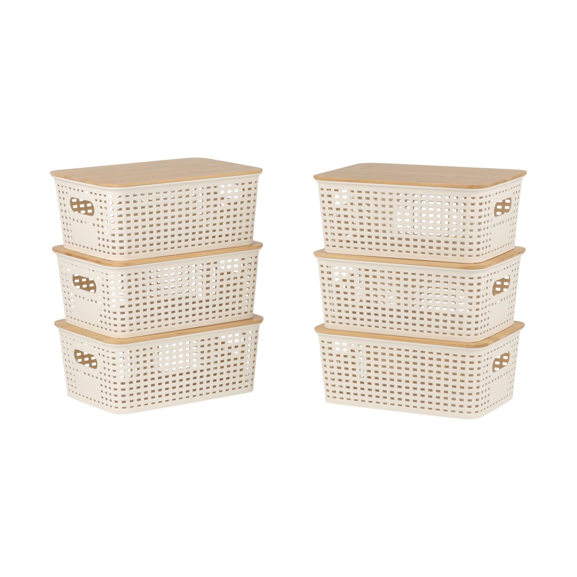 Aufbewahrungsbox mit Bambusdeckel Set Weiss-Hellbraun von Relaxdays