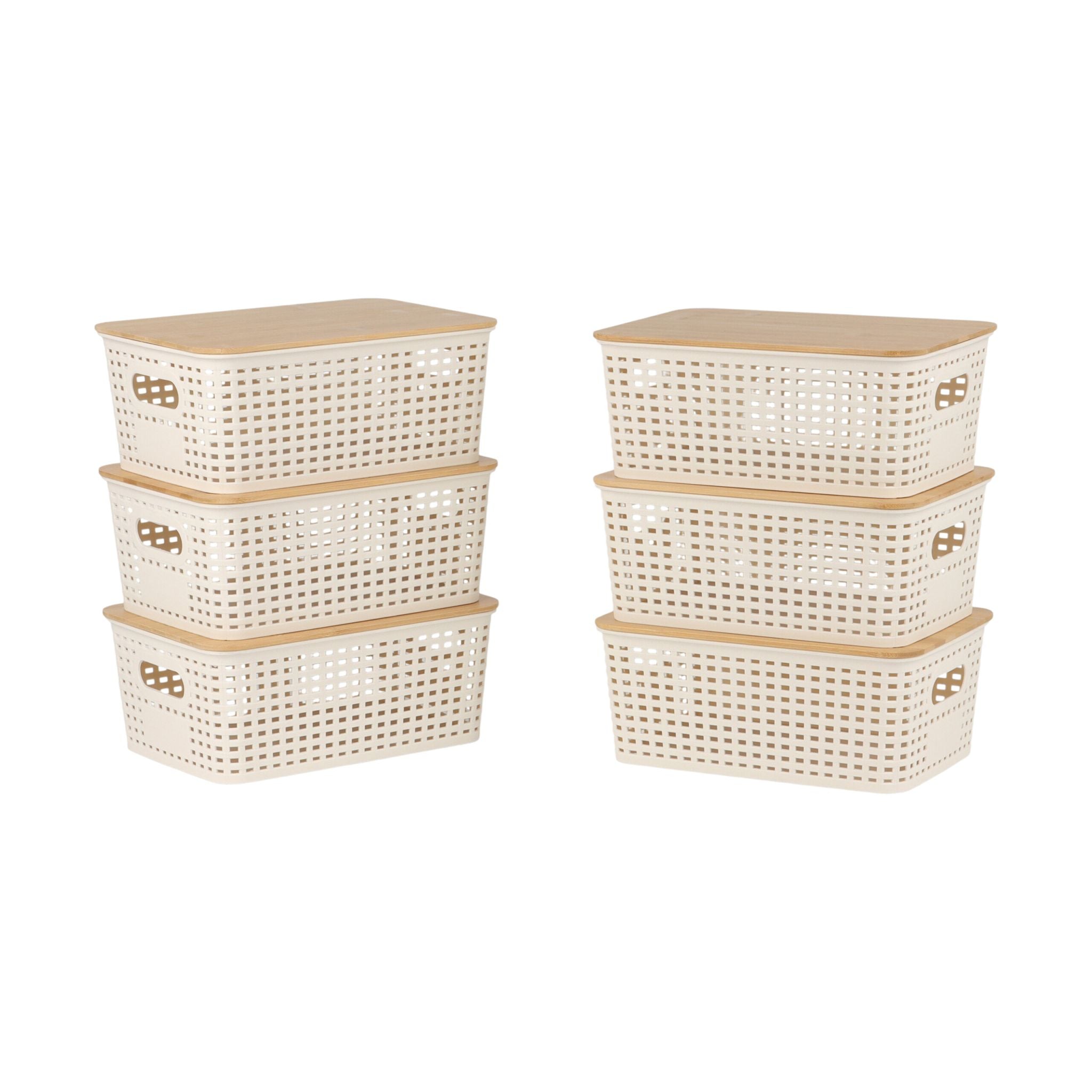 Aufbewahrungsbox mit Bambusdeckel Set Weiss-Hellbraun von Relaxdays