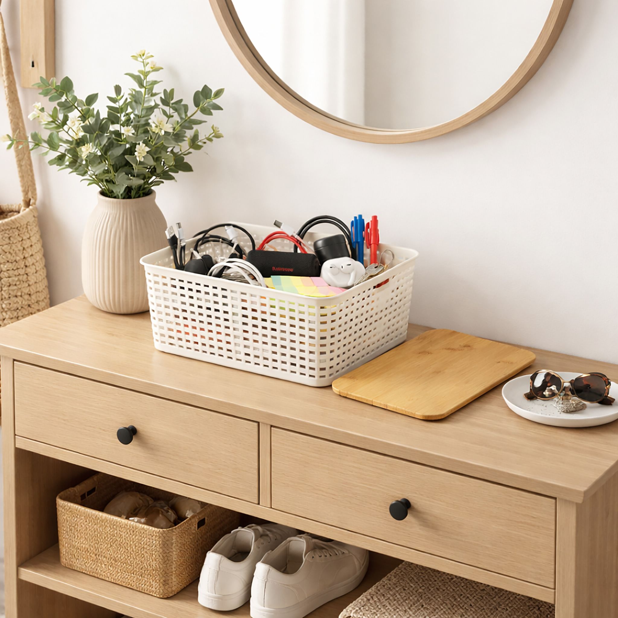 Aufbewahrungsbox mit Bambusdeckel Set Weiss-Hellbraun von Relaxdays
