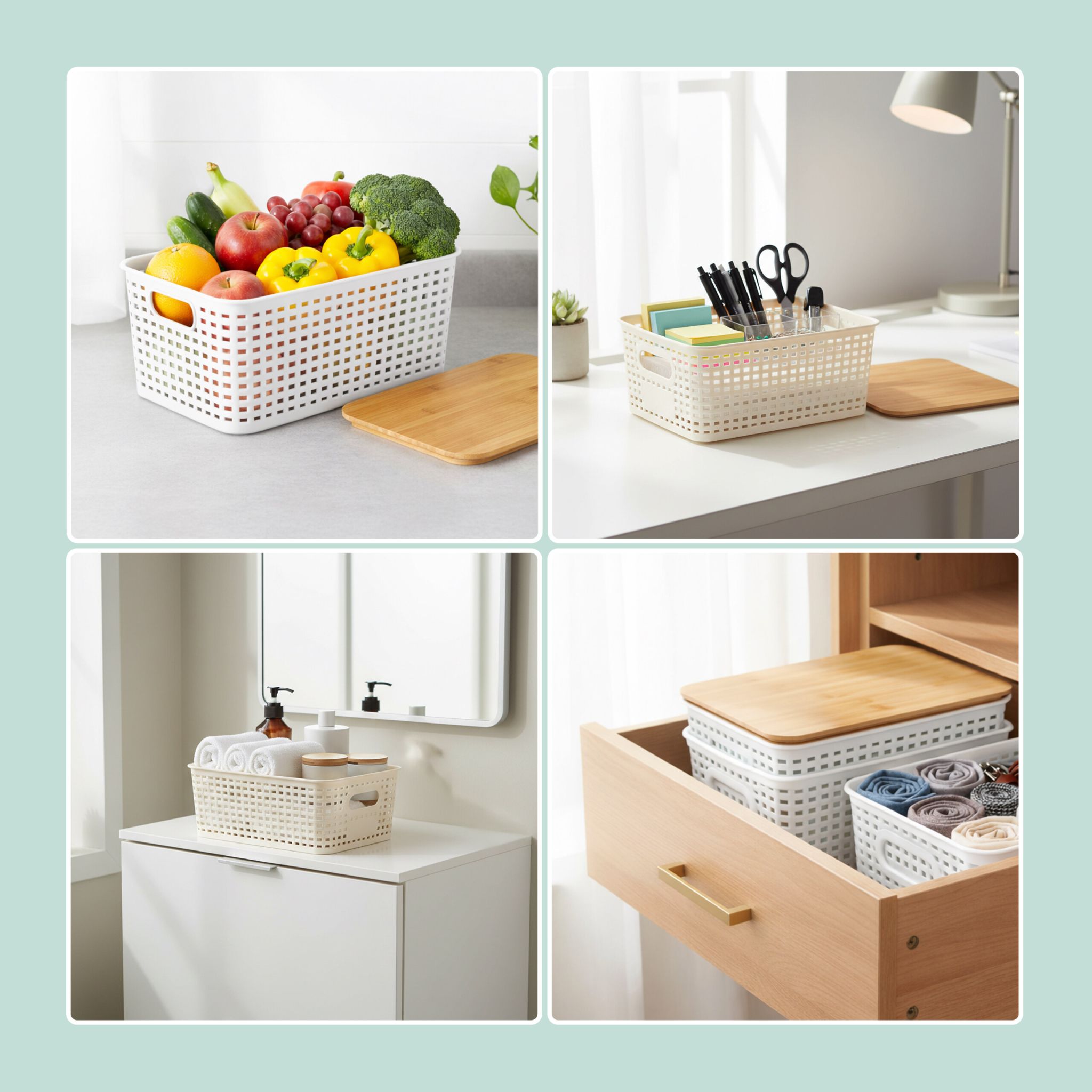 Aufbewahrungsbox mit Bambusdeckel Set Weiss-Hellbraun von Relaxdays