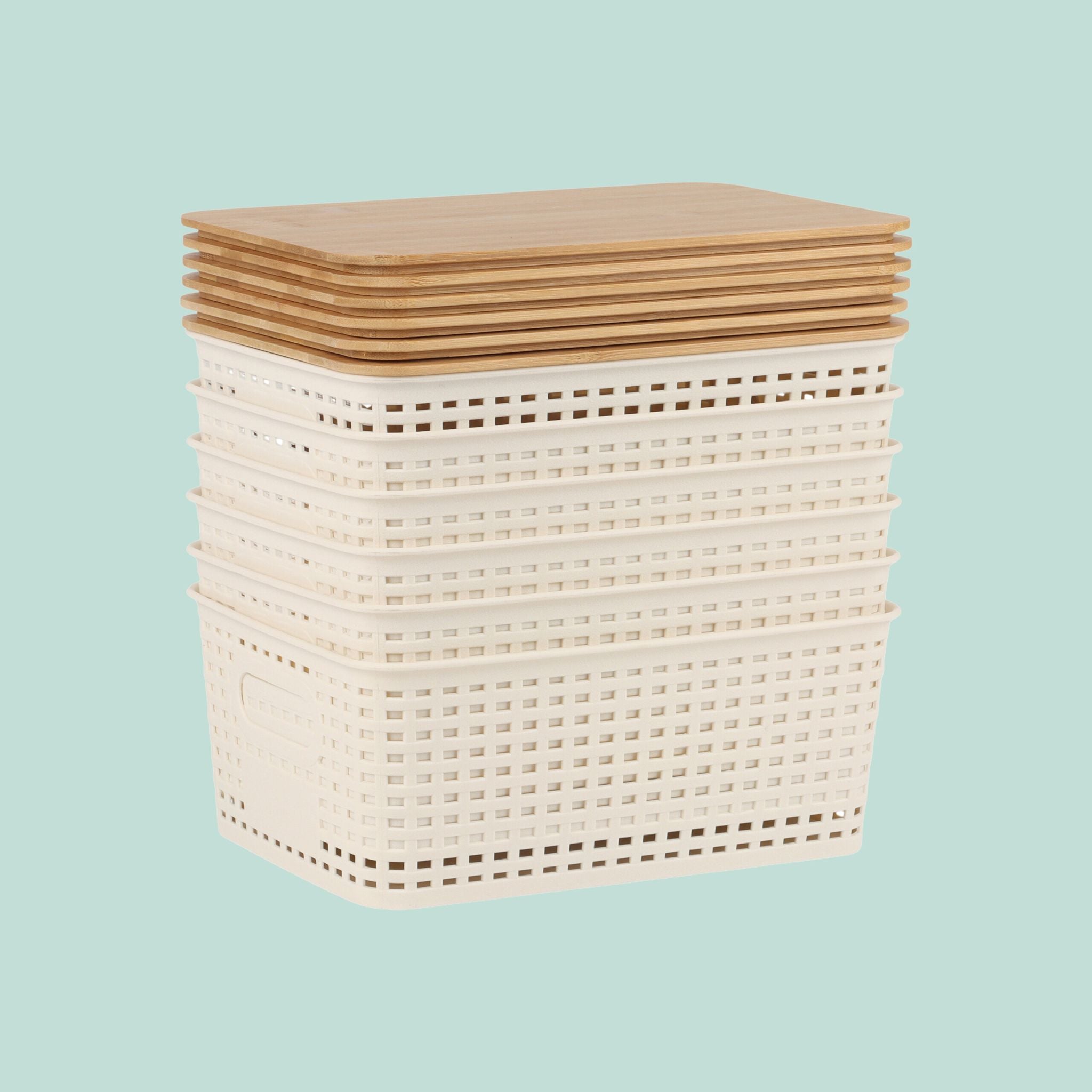 Aufbewahrungsbox mit Bambusdeckel Set Weiss-Hellbraun von Relaxdays