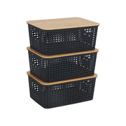 Aufbewahrungsbox mit Bambusdeckel Set Hellbraun-Schwarz von Relaxdays