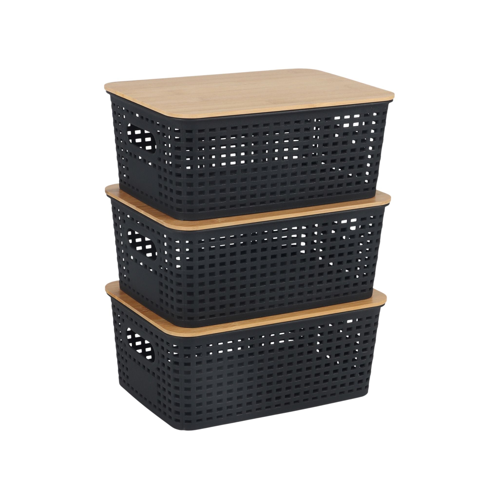 Aufbewahrungsbox mit Bambusdeckel Set Hellbraun-Schwarz von Relaxdays