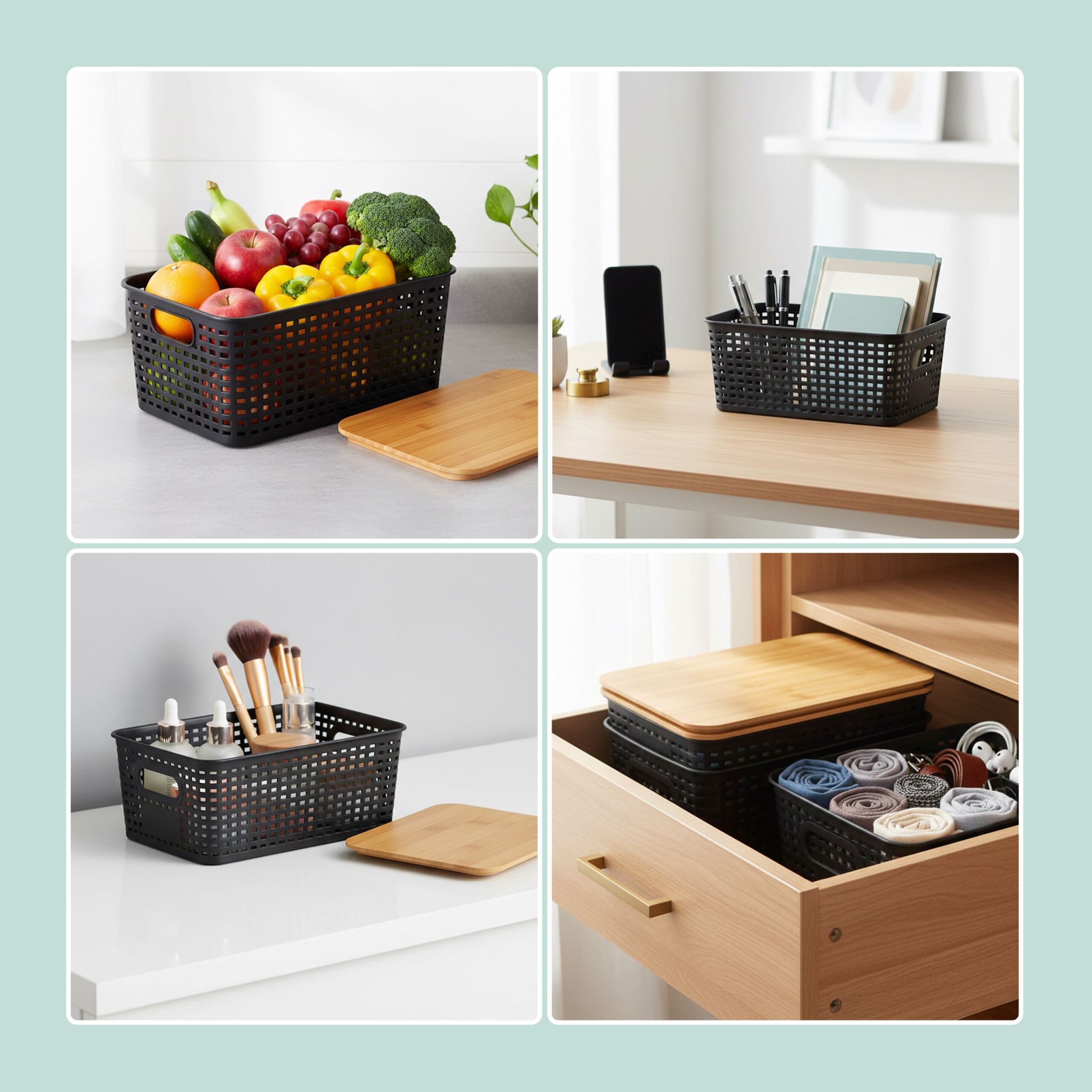 Aufbewahrungsbox mit Bambusdeckel Set Hellbraun-Schwarz von Relaxdays