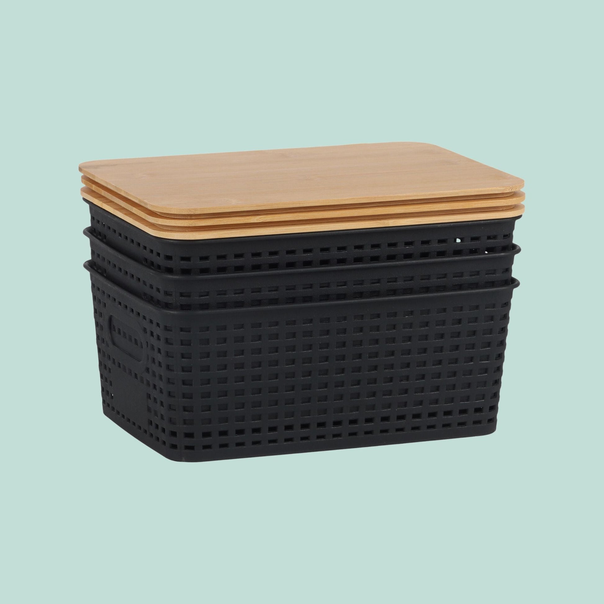 Aufbewahrungsbox mit Bambusdeckel Set Hellbraun-Schwarz von Relaxdays