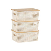 Aufbewahrungsbox mit Bambusdeckel Set Weiss-Hellbraun von Relaxdays