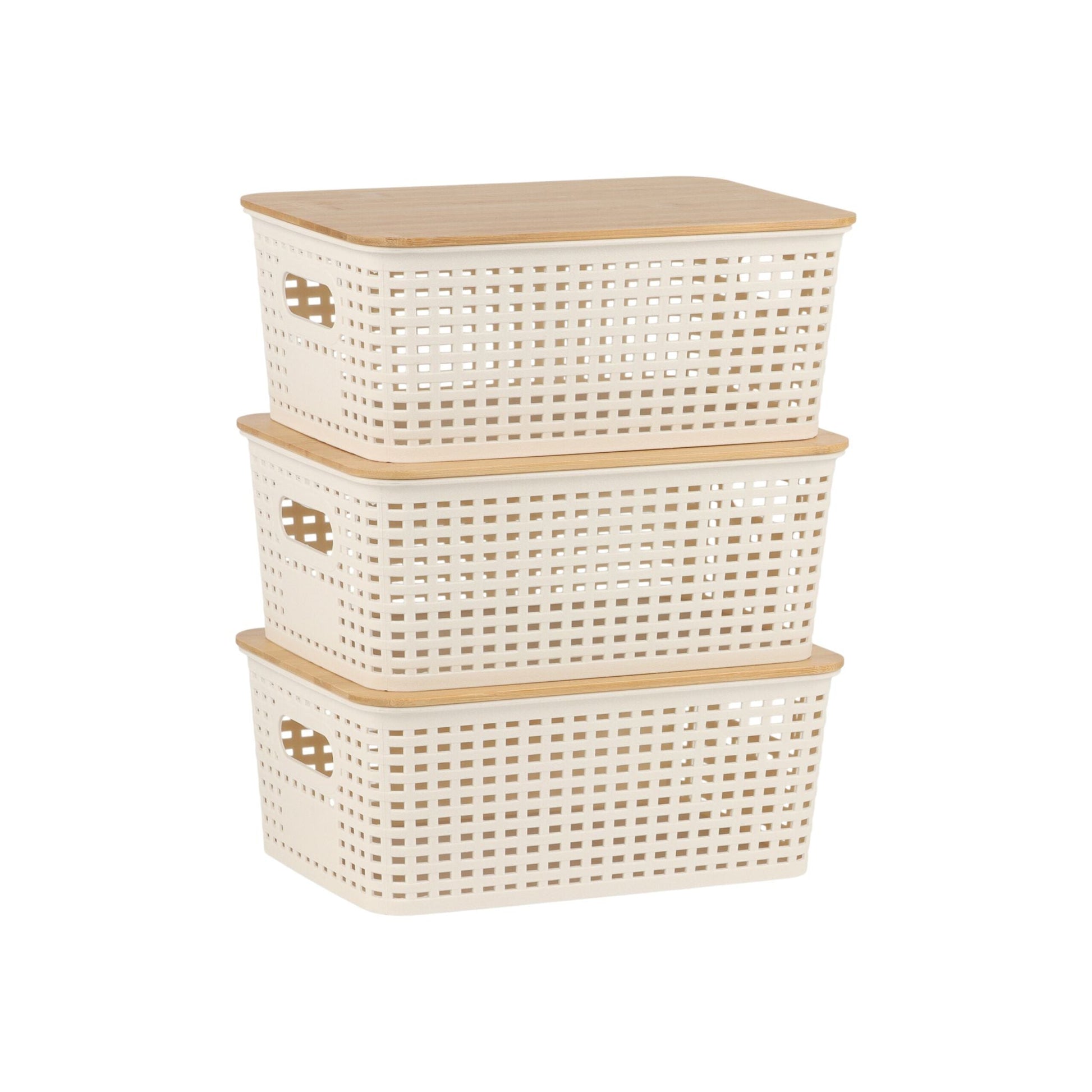 Aufbewahrungsbox mit Bambusdeckel Set Weiss-Hellbraun von Relaxdays