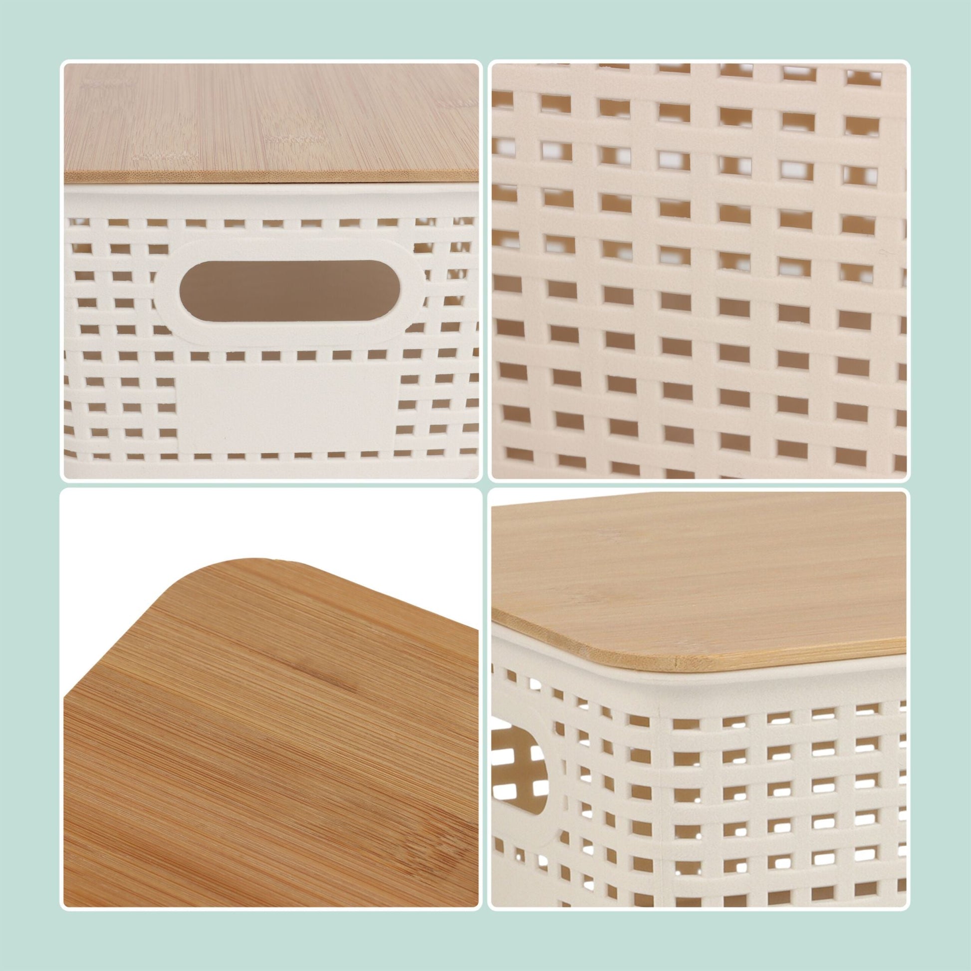 Aufbewahrungsbox mit Bambusdeckel Set Weiss-Hellbraun von Relaxdays