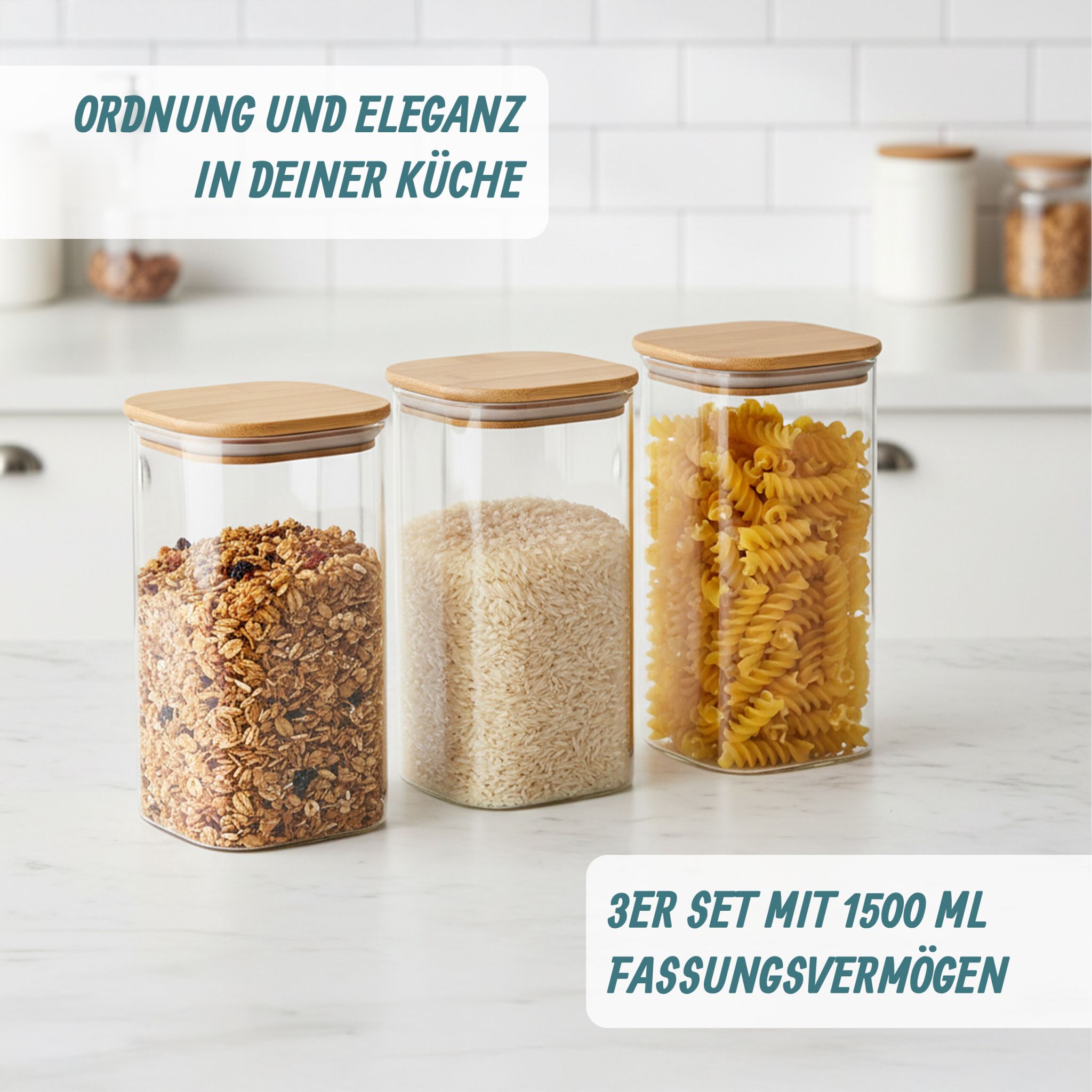 Vorratsgläser mit Deckel 1500ml 3er-Set Transparent