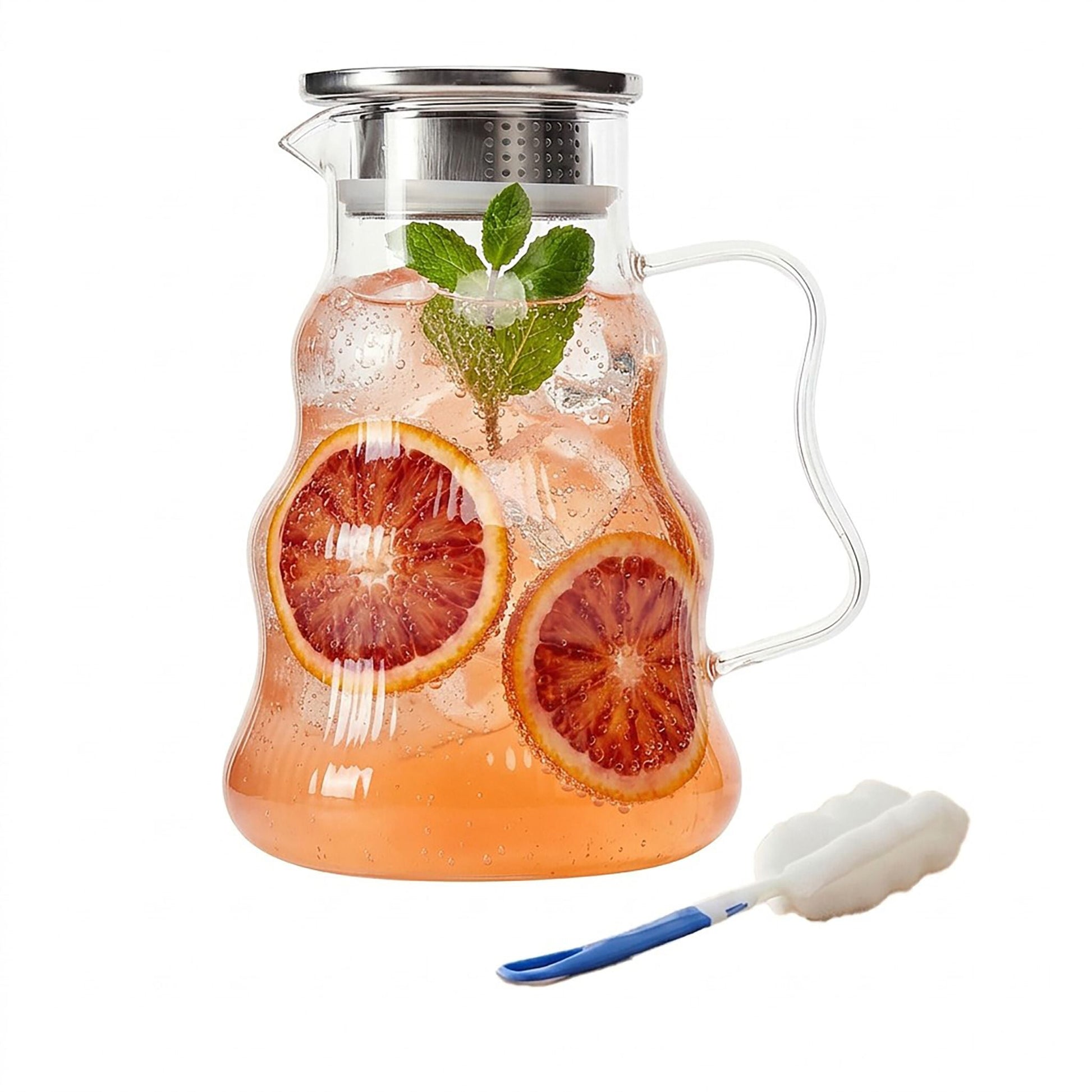 Glaskaraffe mit Deckel & Henkel Silber-Transparent von Relaxdays