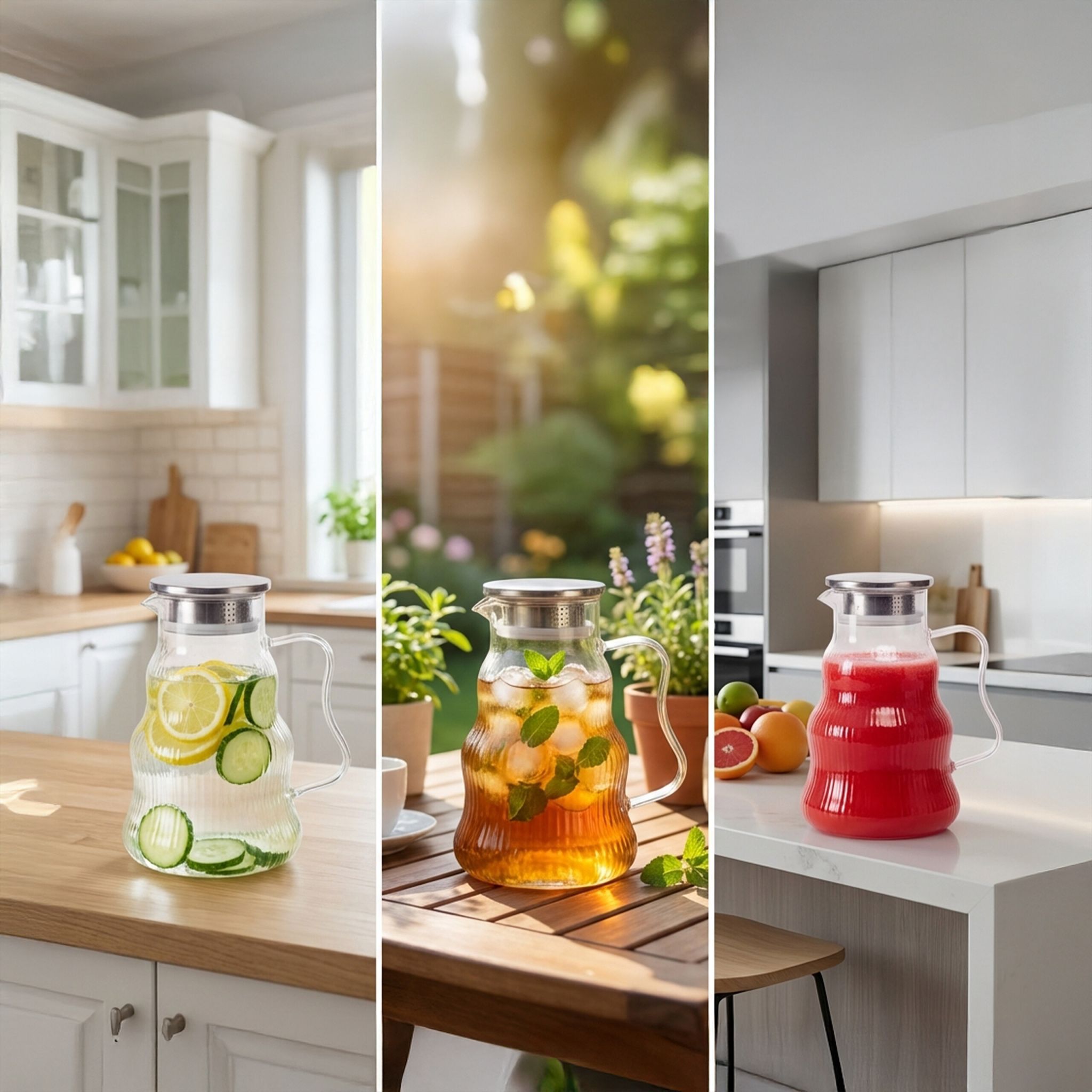 Glaskaraffe mit Deckel & Henkel Silber-Transparent von Relaxdays
