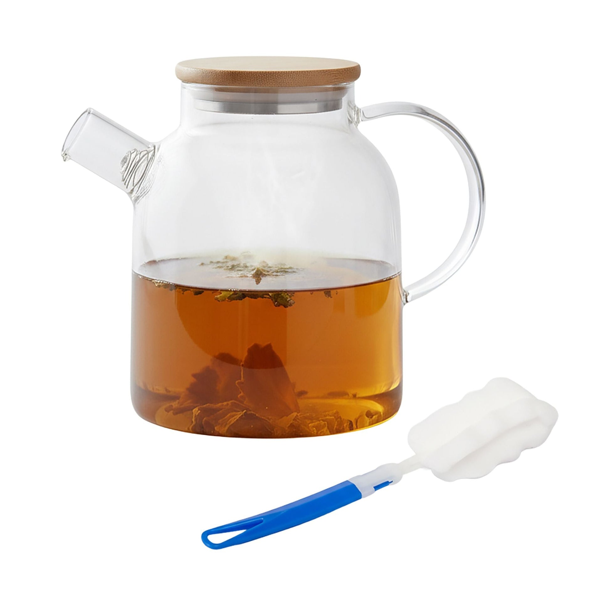 Teekanne Glas mit Bambusdeckel Hellbraun-Silber-Transparent von Relaxdays